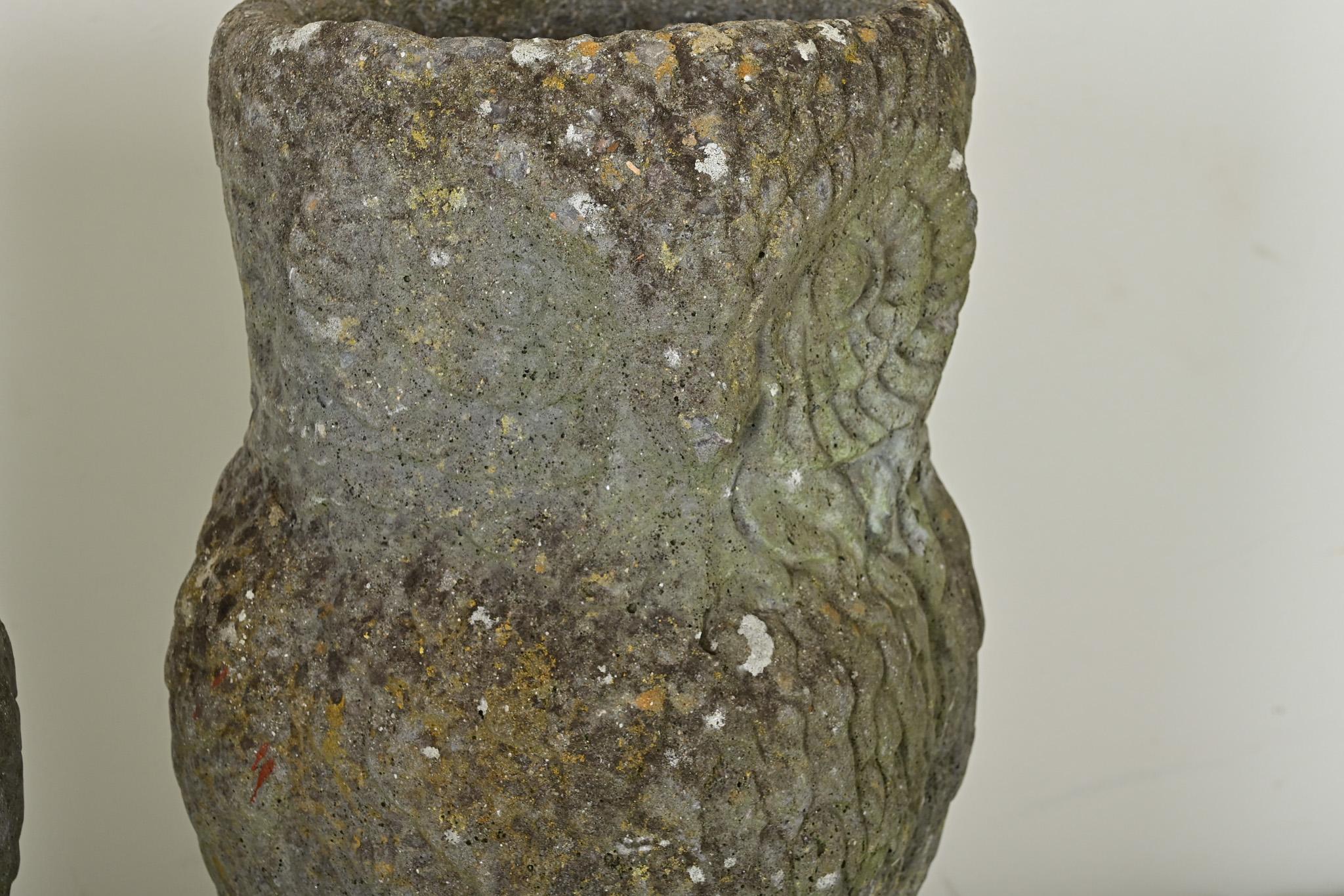20th Century Pair of English Stone Owl Planters