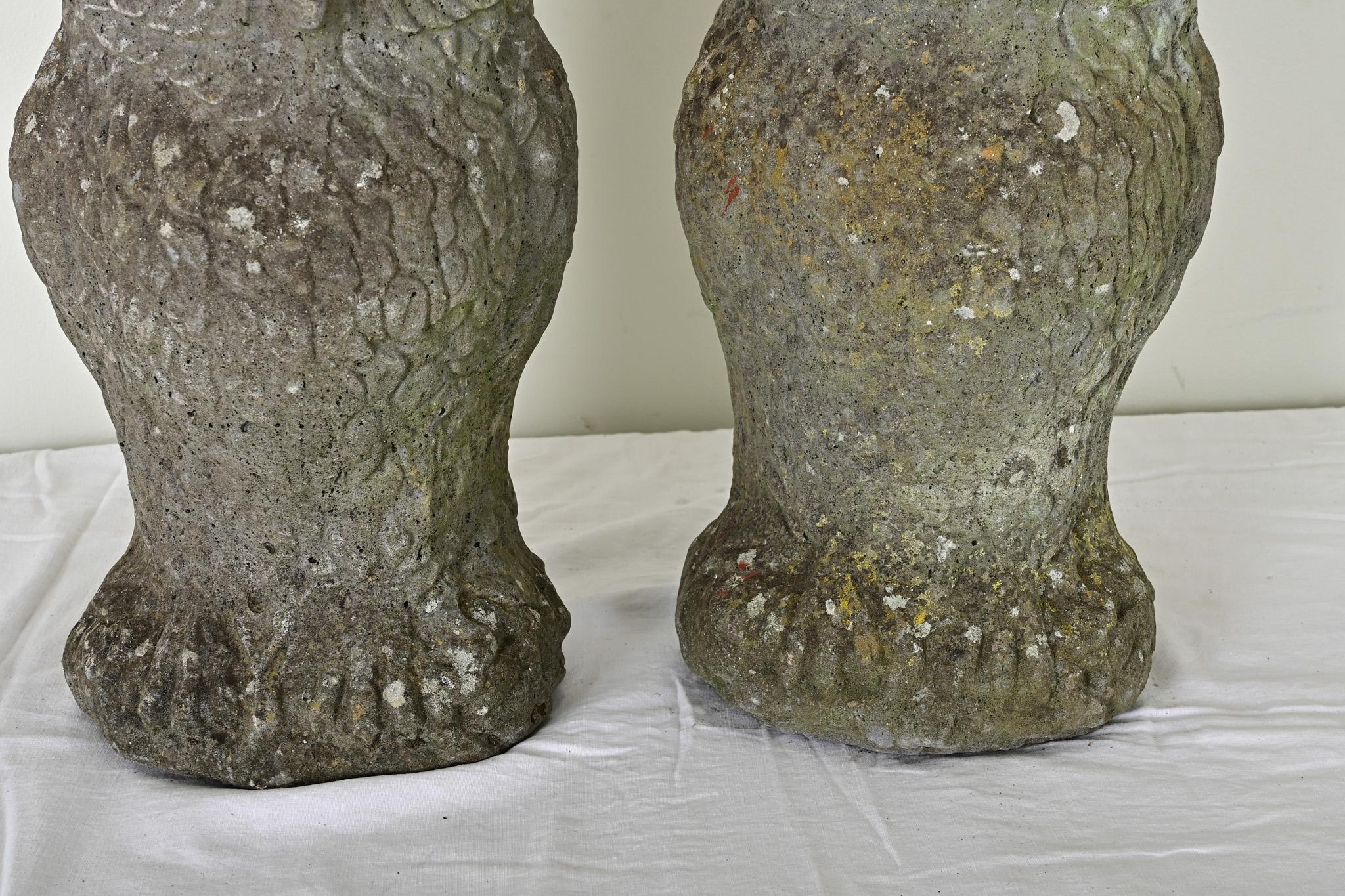 Concrete Pair of English Stone Owl Planters