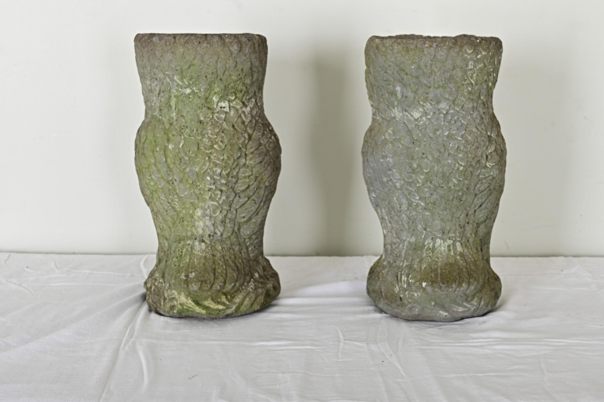 Pair of English Stone Owl Planters 2
