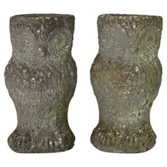 Pair of English Stone Owl Planters