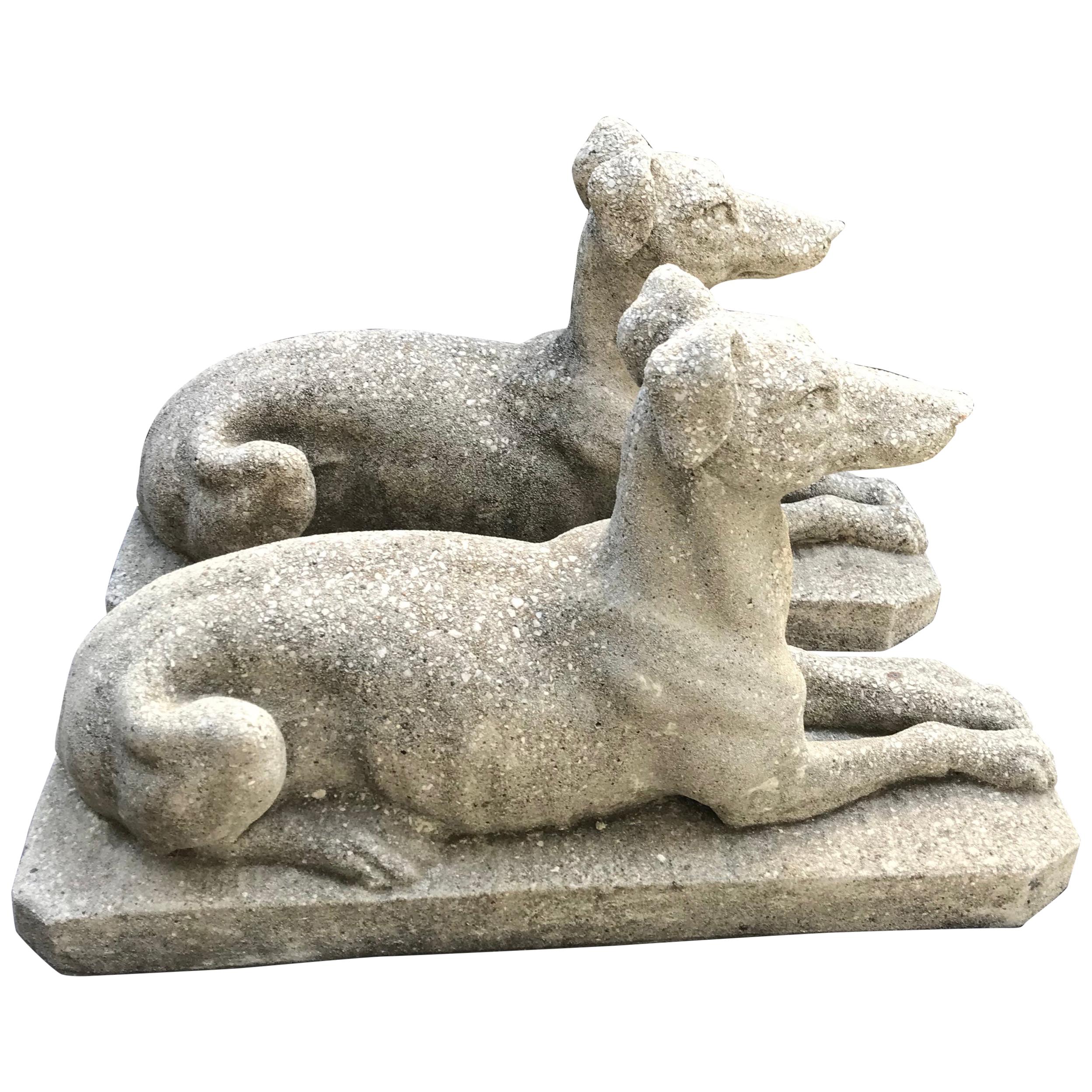 Pair Stone Greyhound Dogs 