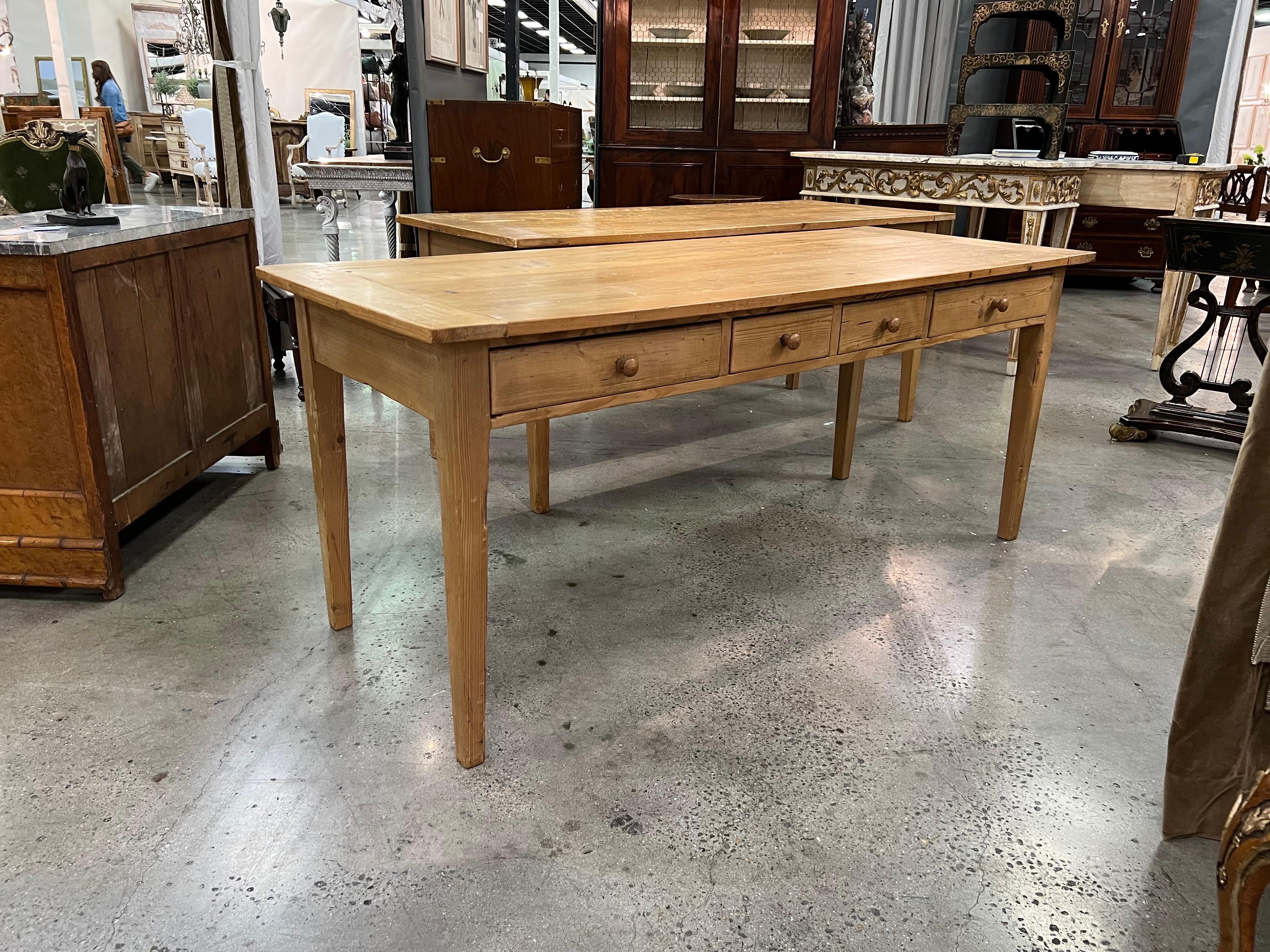 Pair of English Stripped Pine Tables 'Sold Individually' In Good Condition For Sale In Charleston, SC