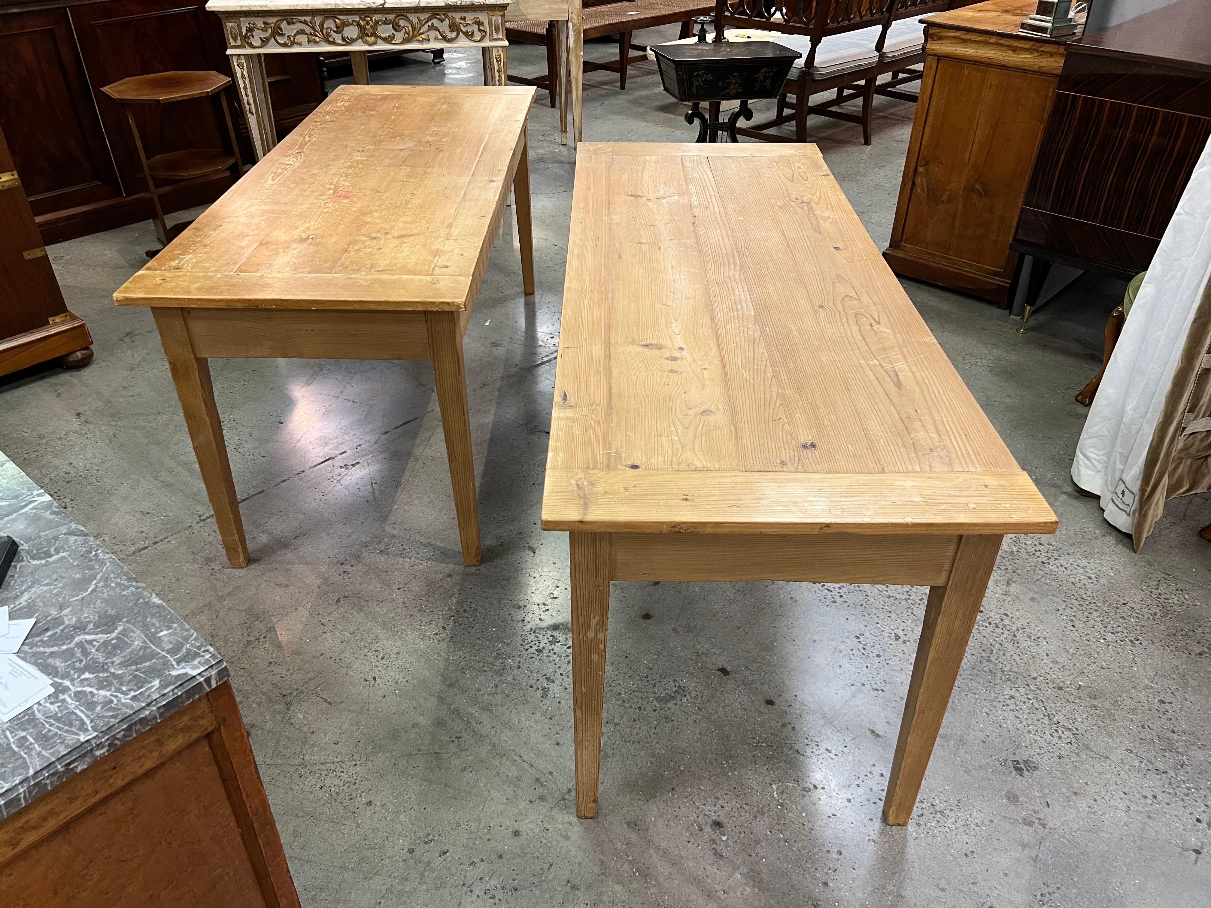 19th Century Pair of English Stripped Pine Tables 'Sold Individually' For Sale