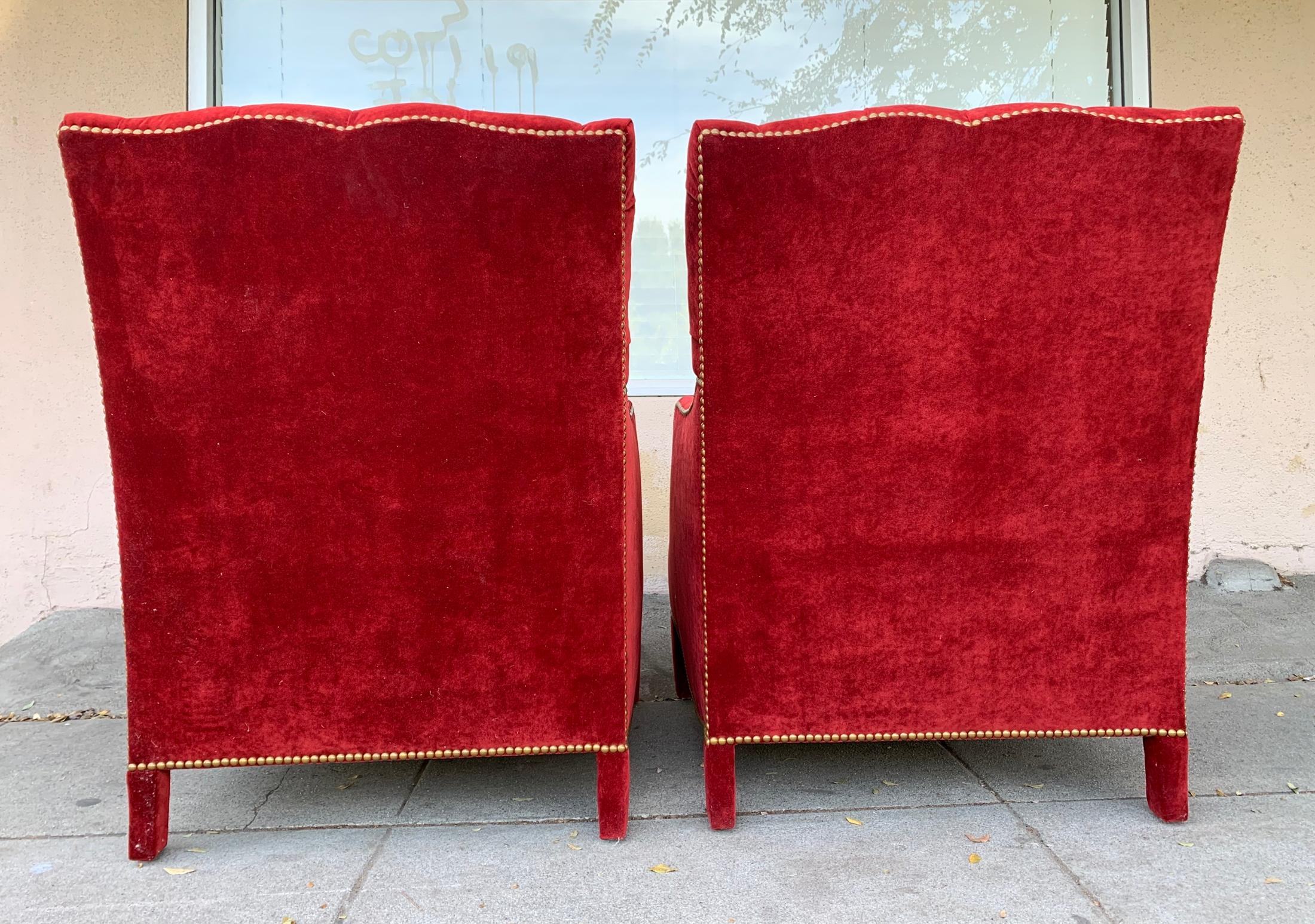 red velvet tufted chair