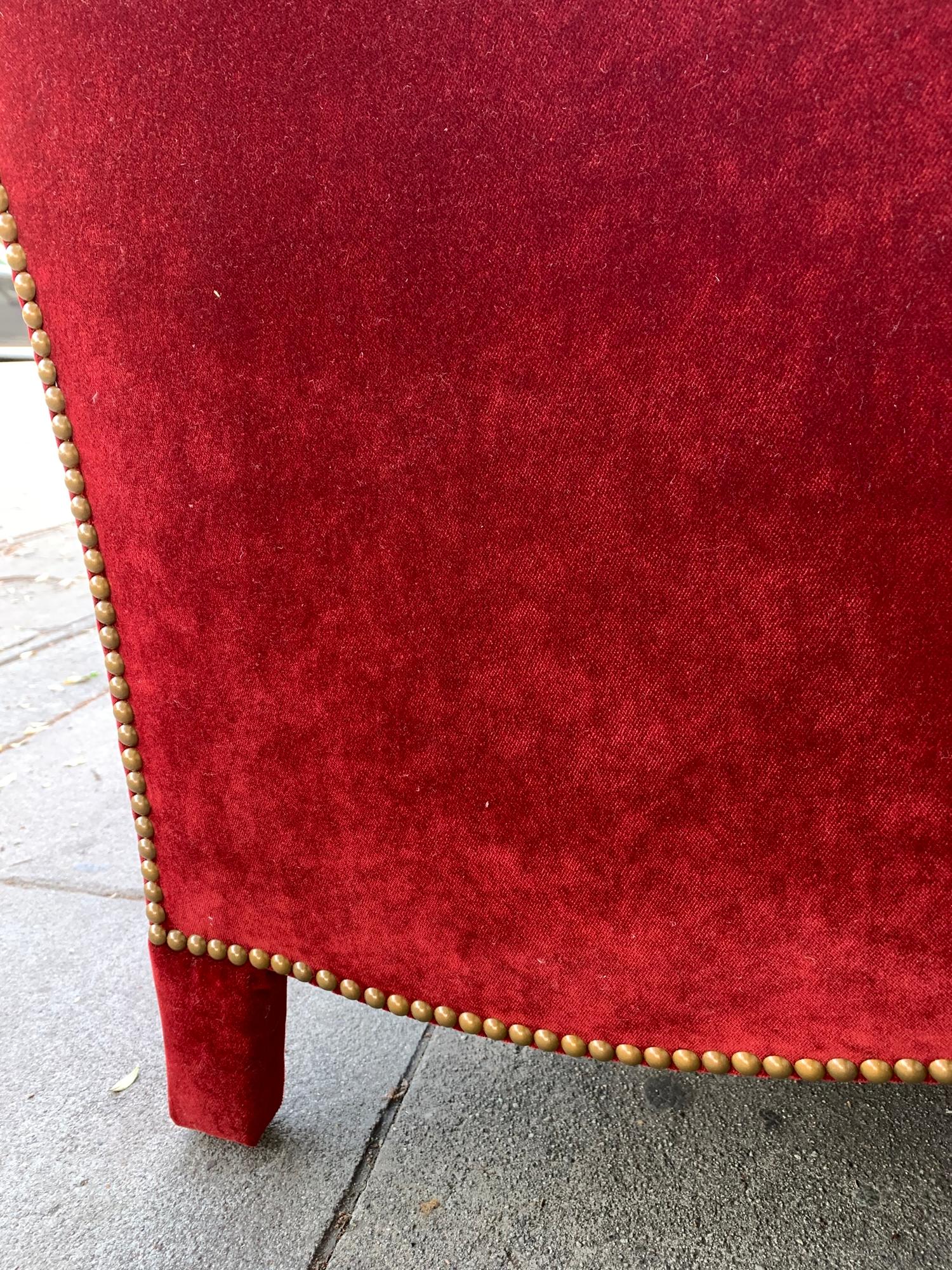 Pair of English Style Armchairs with Tufted Backs, Upholstered in Red Velvet In Good Condition In Los Angeles, CA