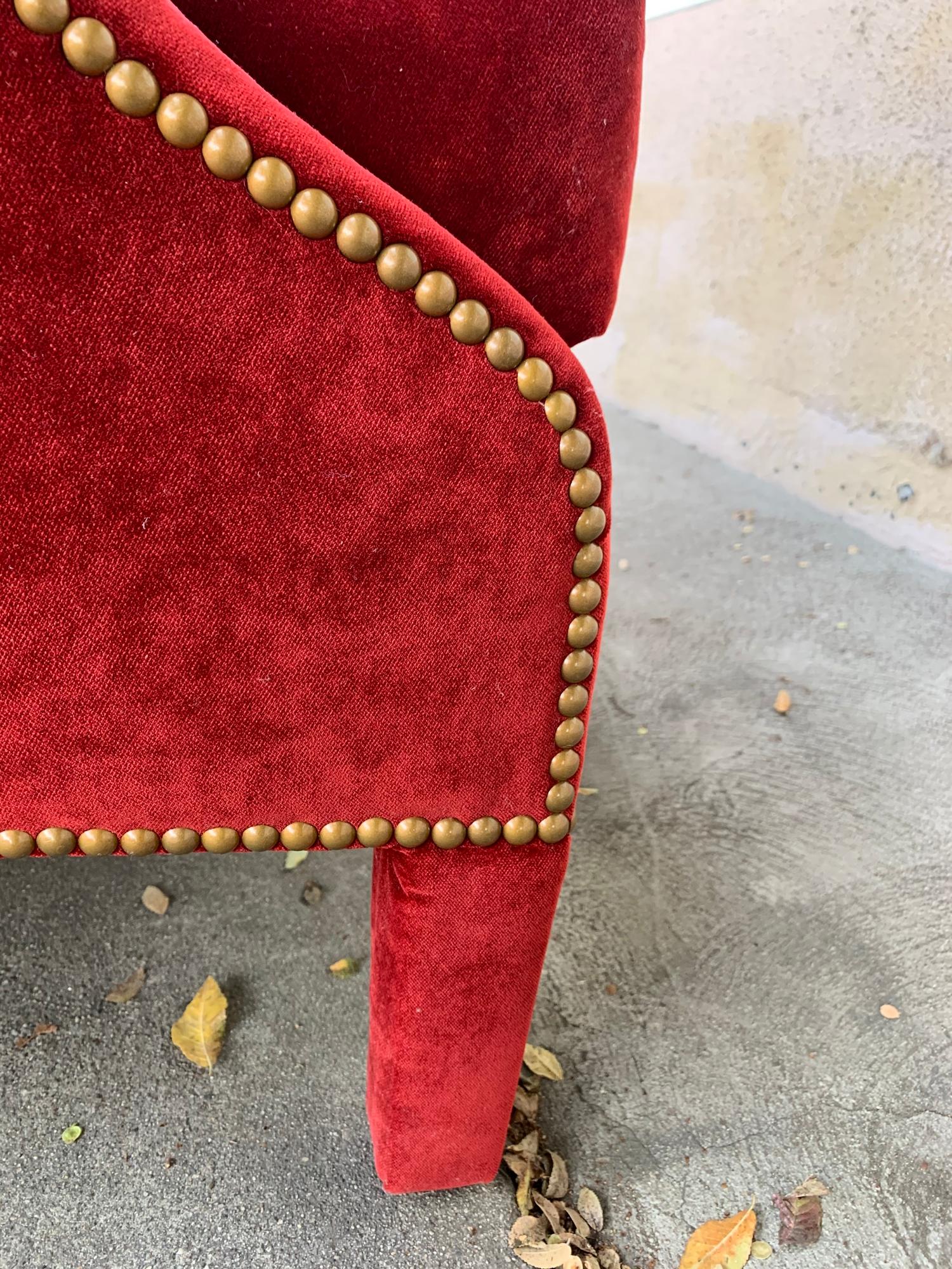 Late 20th Century Pair of English Style Armchairs with Tufted Backs, Upholstered in Red Velvet