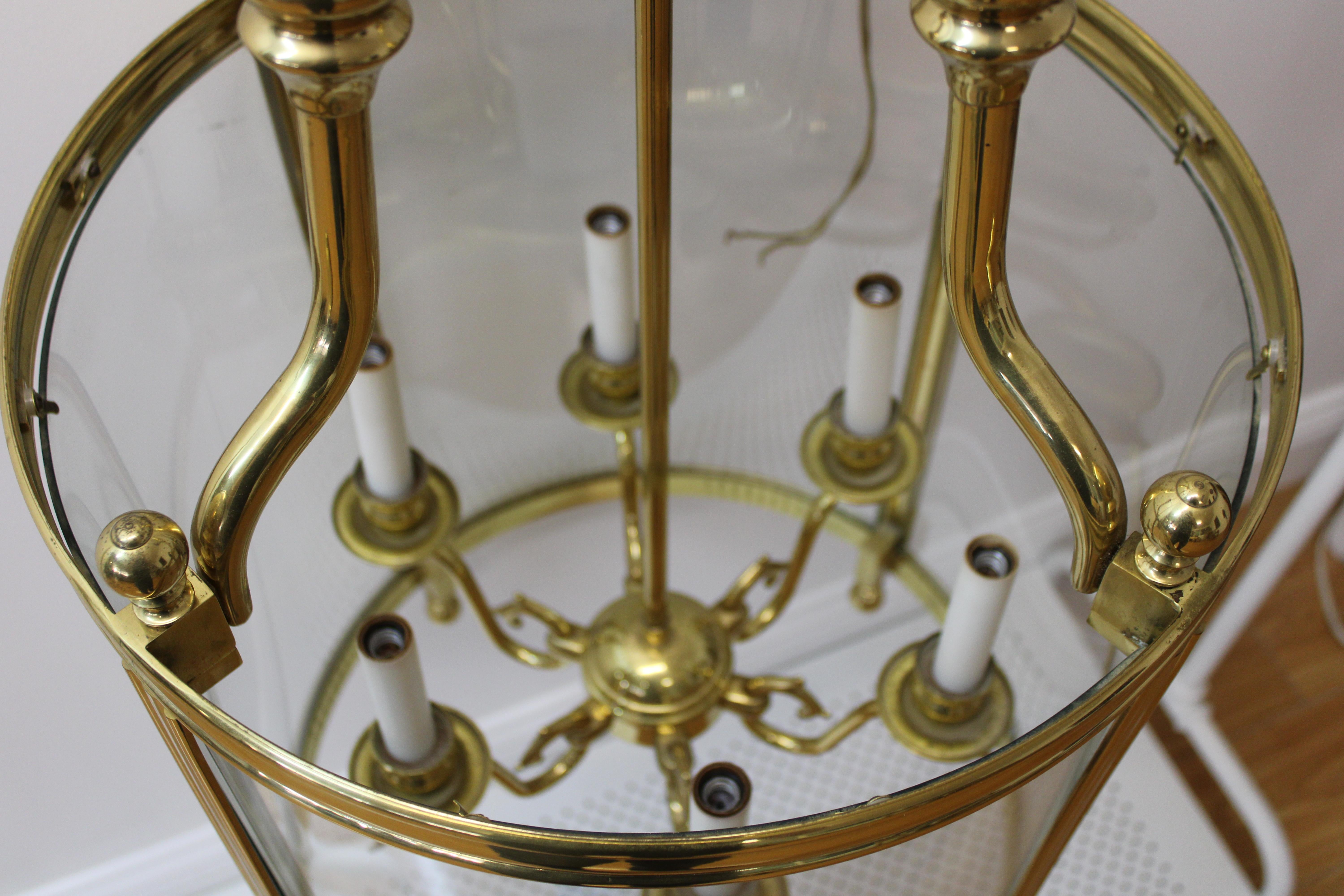 Pair of English Style Brass & Glass Hanging Lanterns For Sale 2