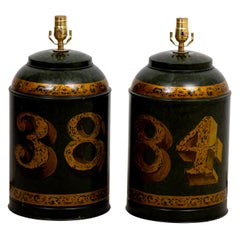 Pair of English Style Green Tea Tin Lamps