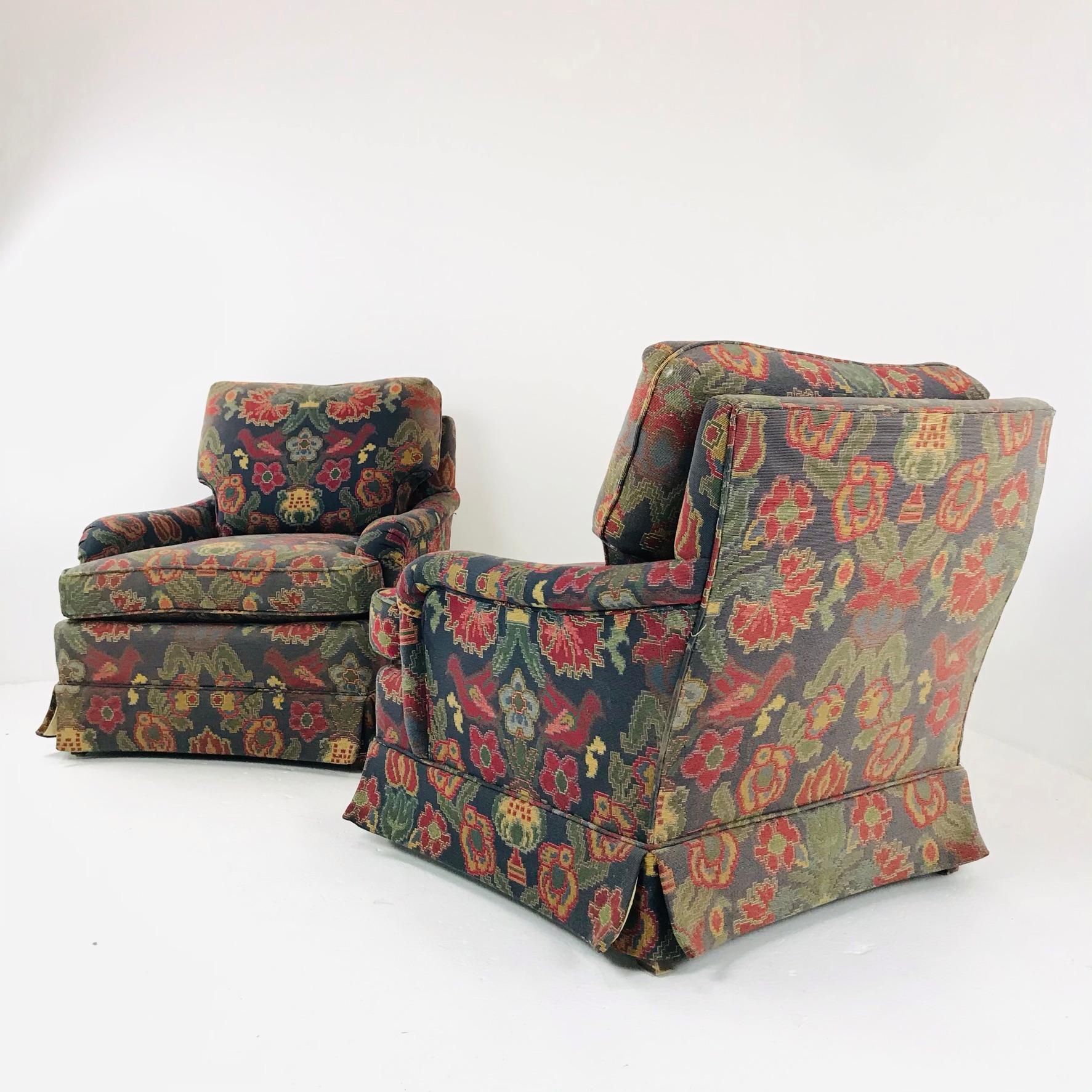 British Colonial Pair of English Style Lounge Chairs with Ottoman by Baker Furniture Co.