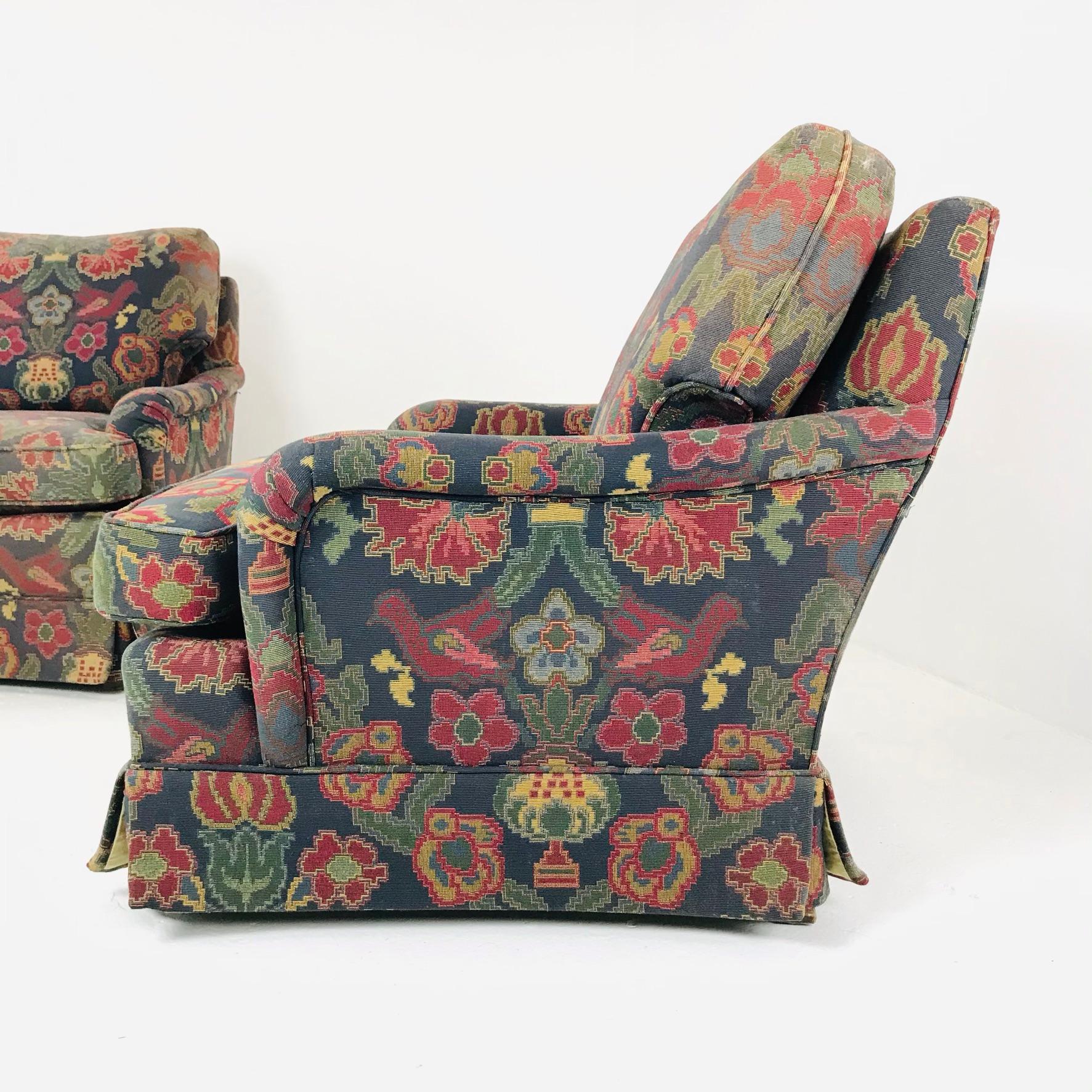 American Pair of English Style Lounge Chairs with Ottoman by Baker Furniture Co.
