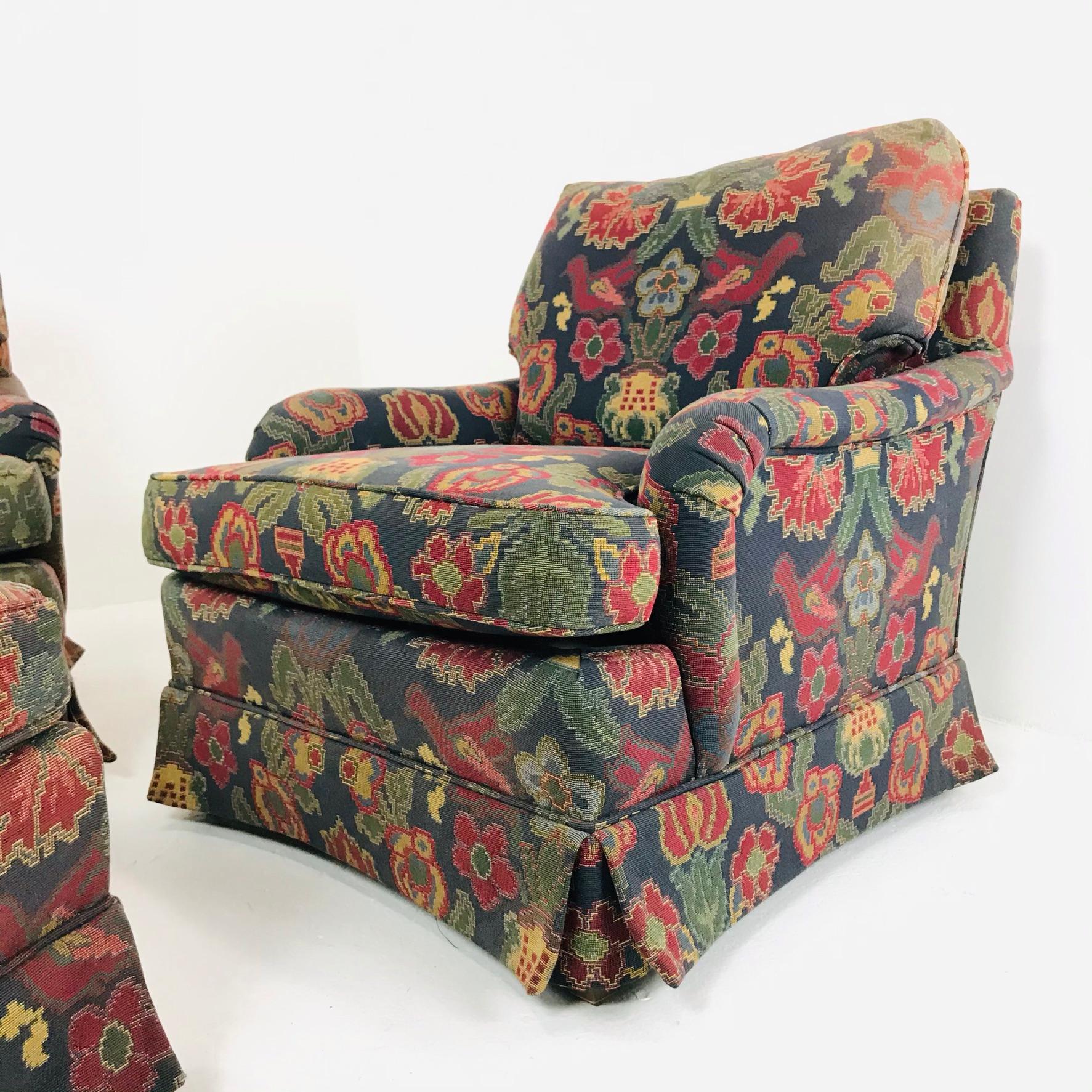 Late 20th Century Pair of English Style Lounge Chairs with Ottoman by Baker Furniture Co.