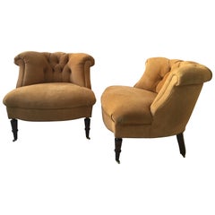 Pair of English Style Low Tub Chairs on Casters by O. Henry House