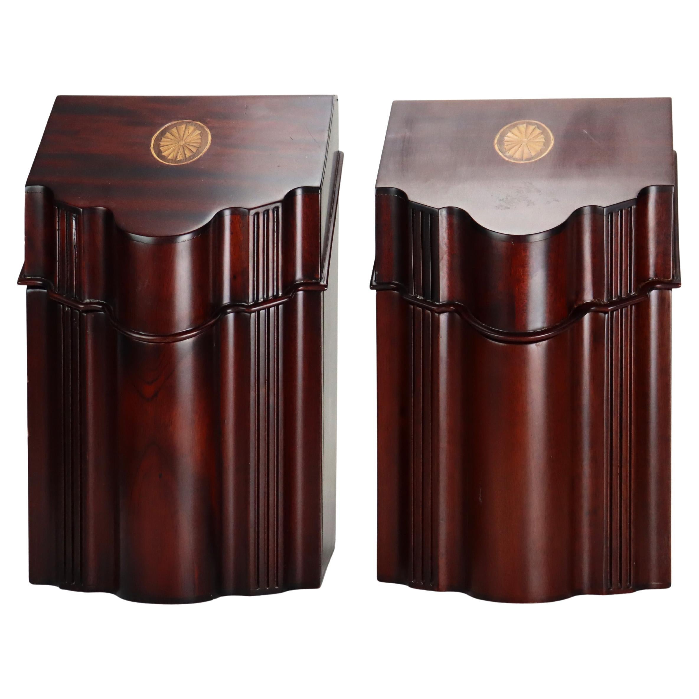 Pair of English Style Mahogany Knife Boxes with Inlaid Patera 20thC