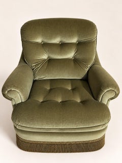 Pair of English-style toad armchairs – 1960s – Olive green velvet