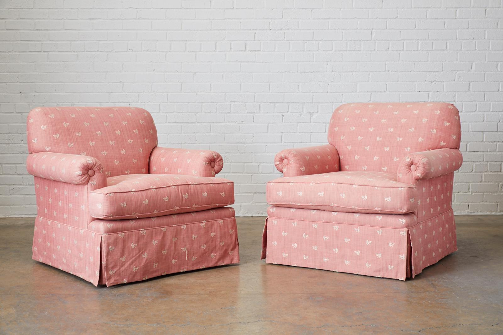Pair of English Style Upholstered Club Chairs with Ottoman 3