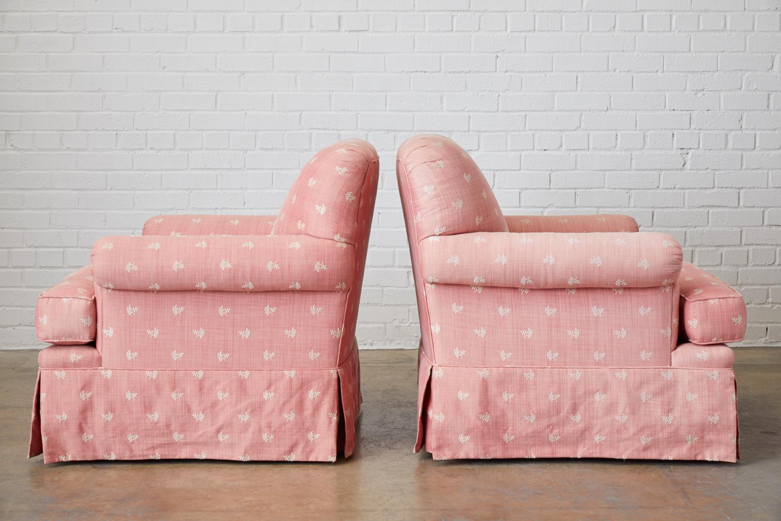 Pair of English Style Upholstered Club Chairs with Ottoman 7