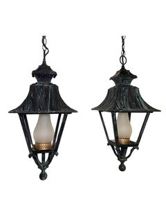 Pair of English Style Verdigris Lantern Chandeliers