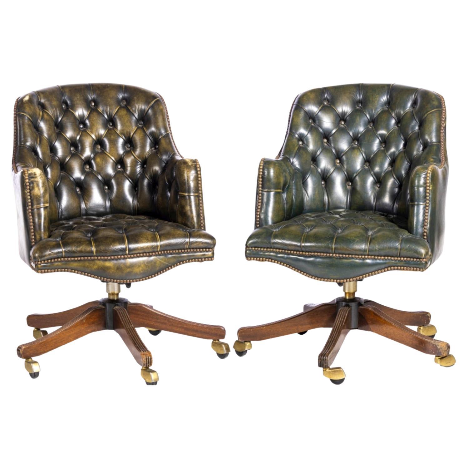 Pair of English Swiveling Desk Chairs Early 20th Century