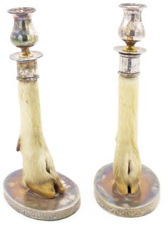Pair of English Taxidermy Deer Hoof Candlesticks