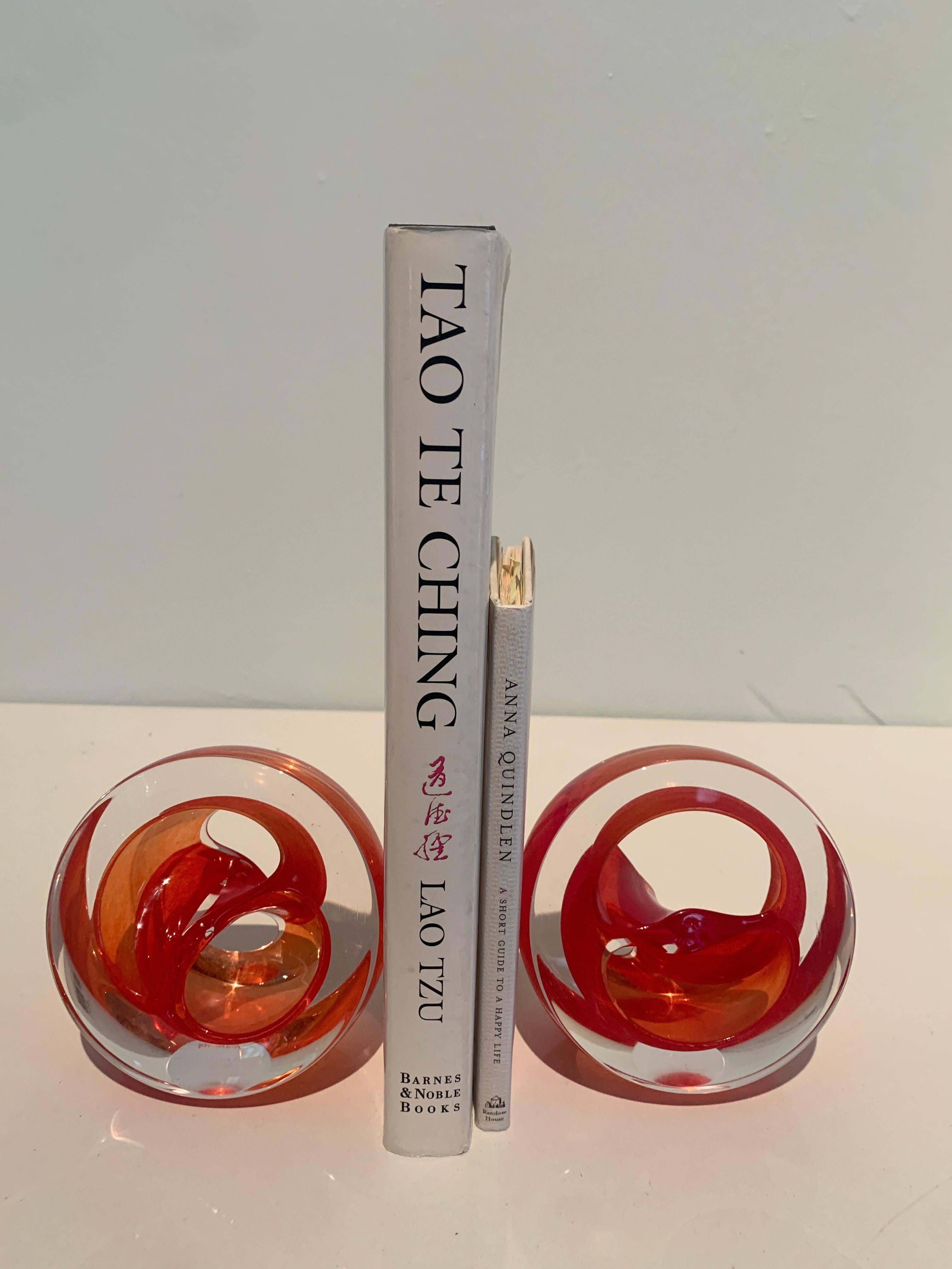 Pair of English Teign Valley Red Art Glass Sculptures Paper Weight Bookends For Sale 4