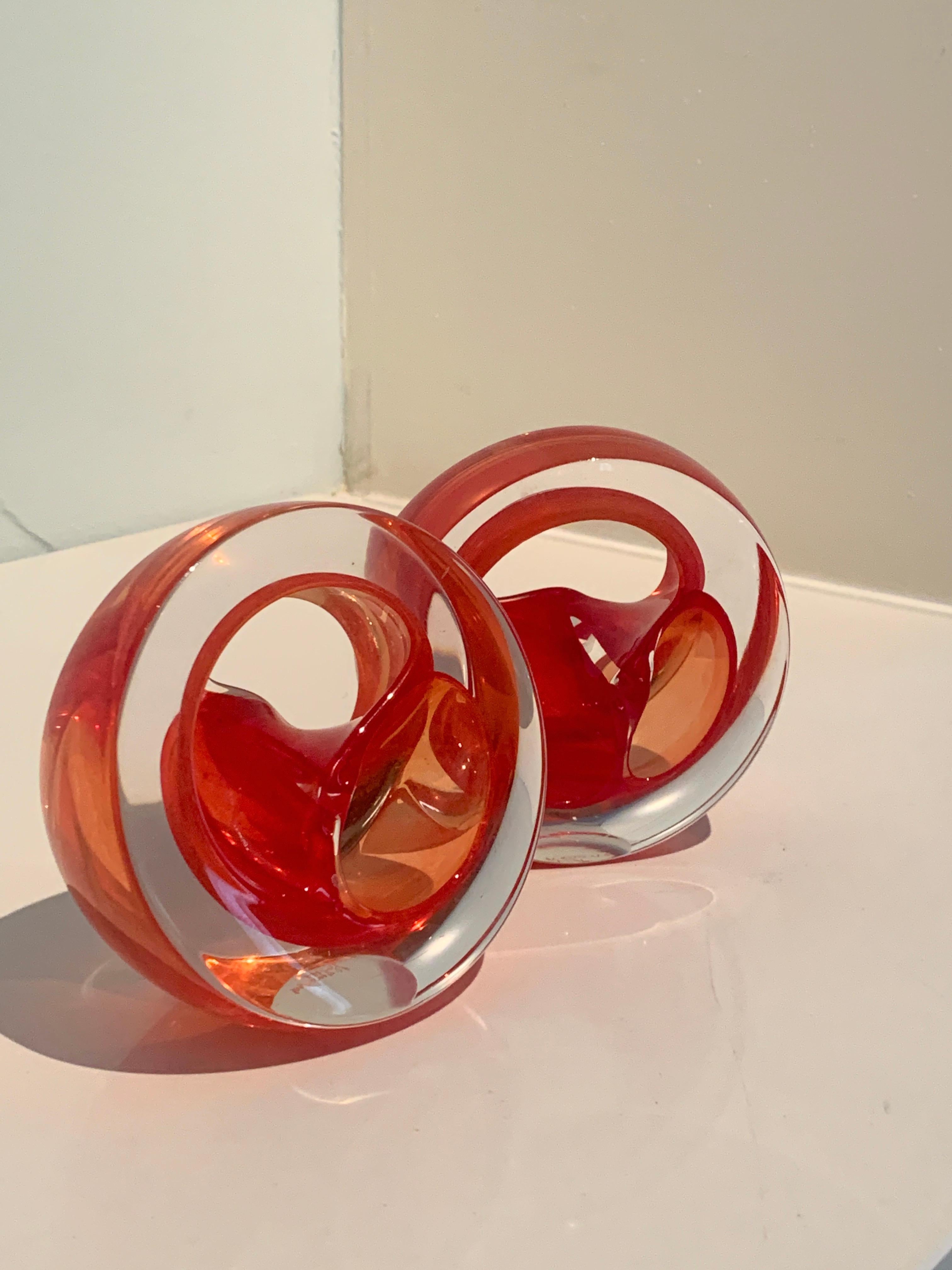 20th Century Pair of English Teign Valley Red Art Glass Sculptures Paper Weight Bookends For Sale