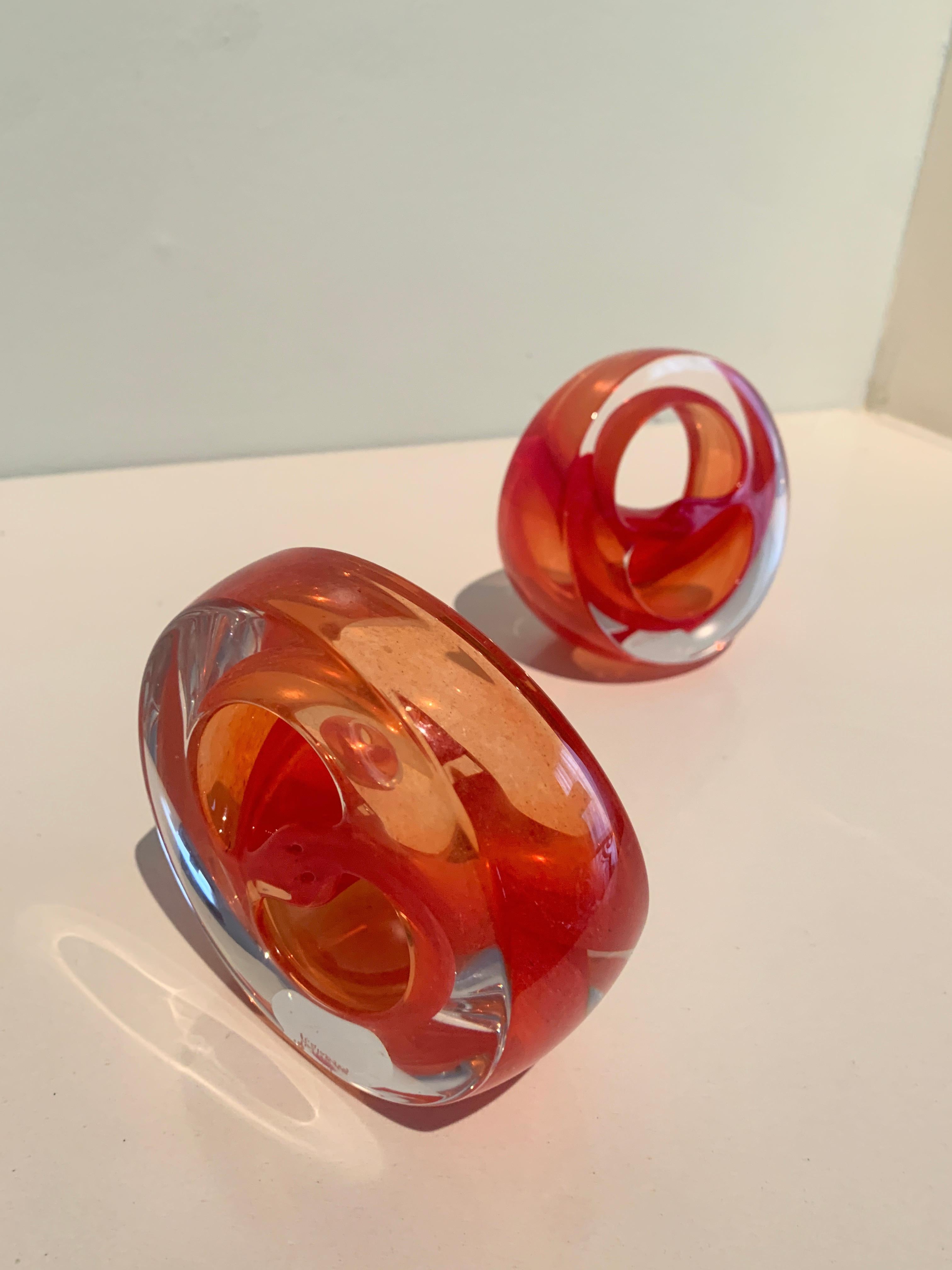 Pair of English Teign Valley Red Art Glass Sculptures Paper Weight Bookends For Sale 1