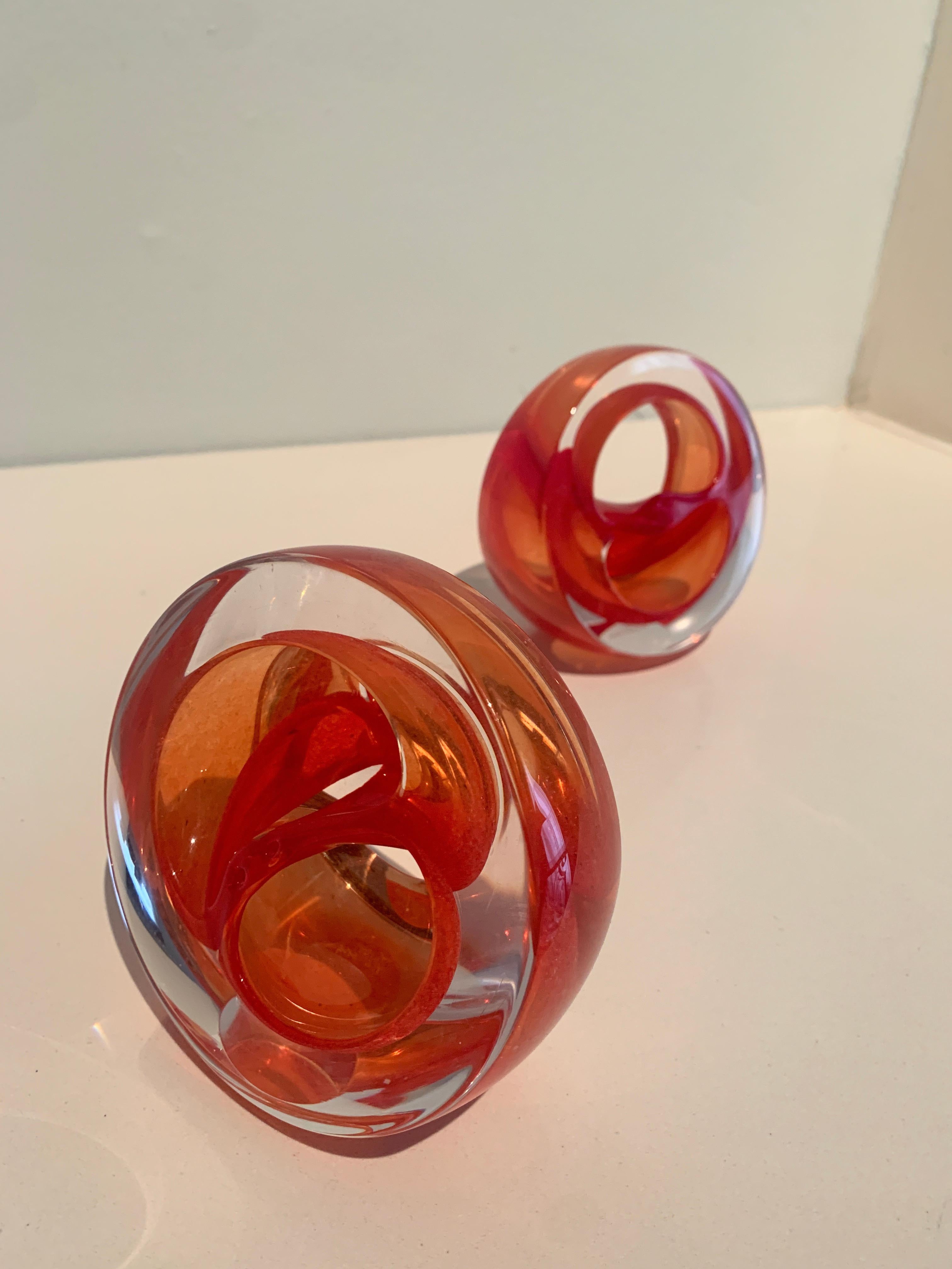 Pair of English Teign Valley Red Art Glass Sculptures Paper Weight Bookends For Sale 2