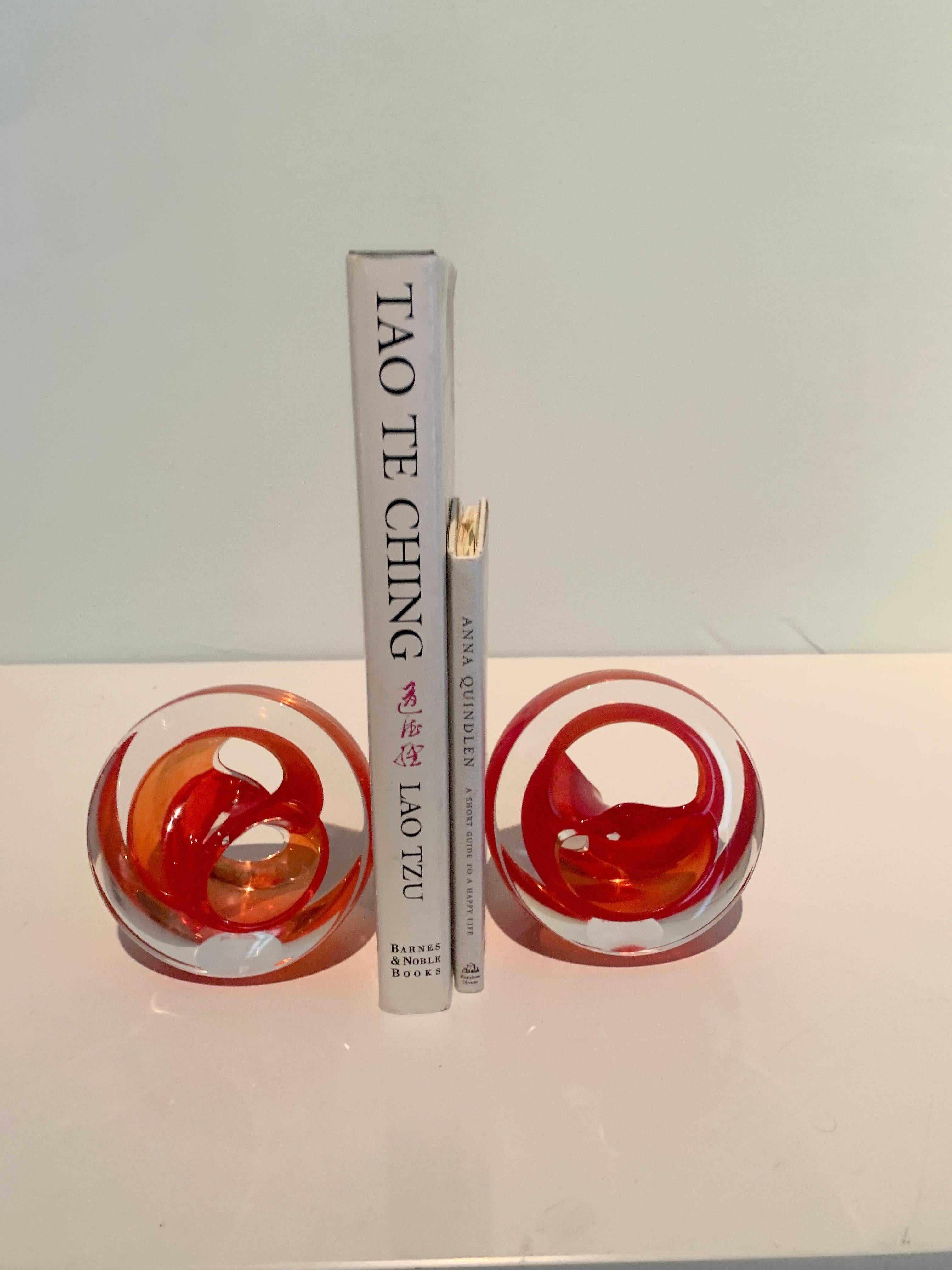 Pair of English Teign Valley Red Art Glass Sculptures Paper Weight Bookends 3