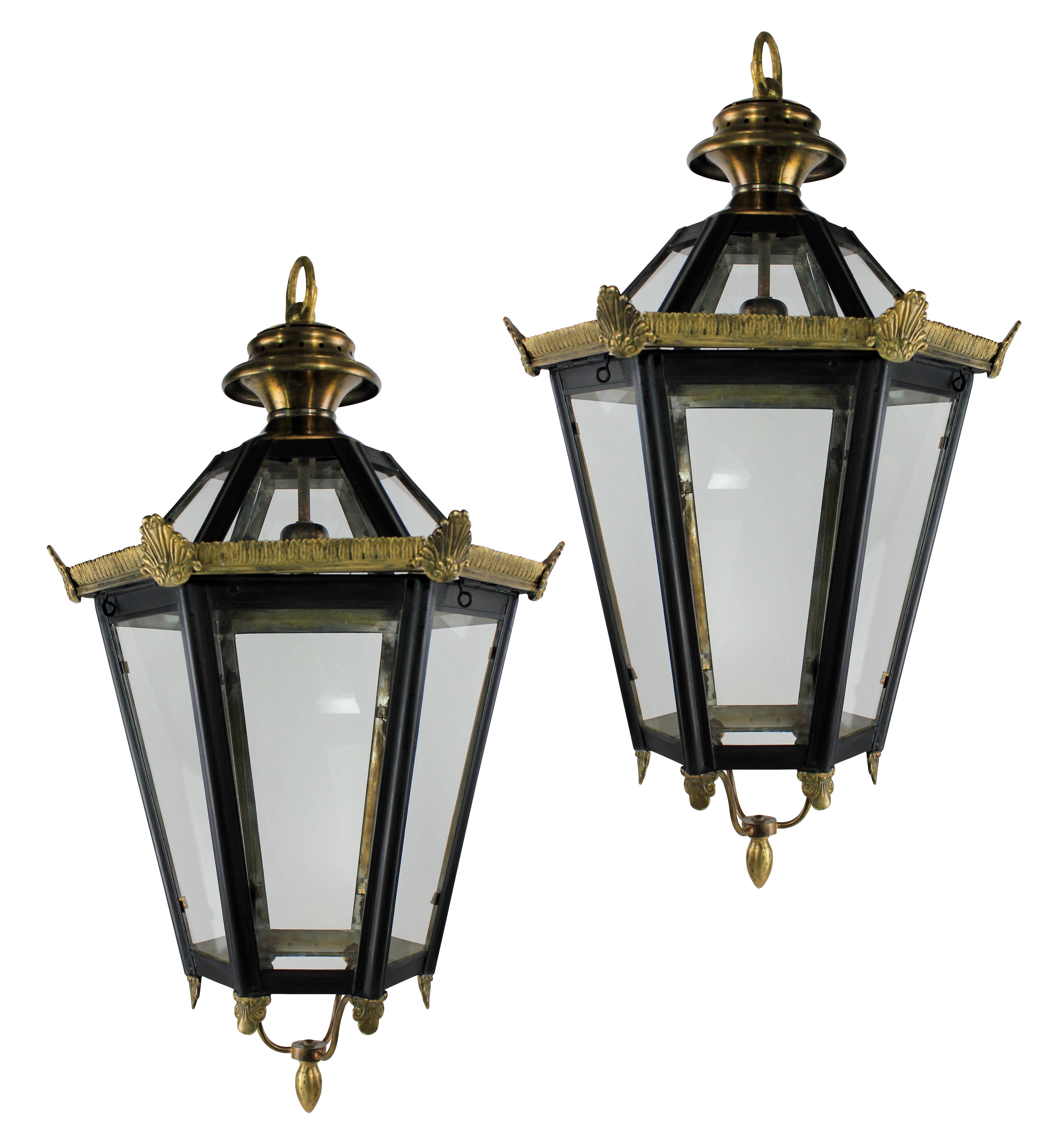 Contemporary Pair of English Tole Hanging Lanterns