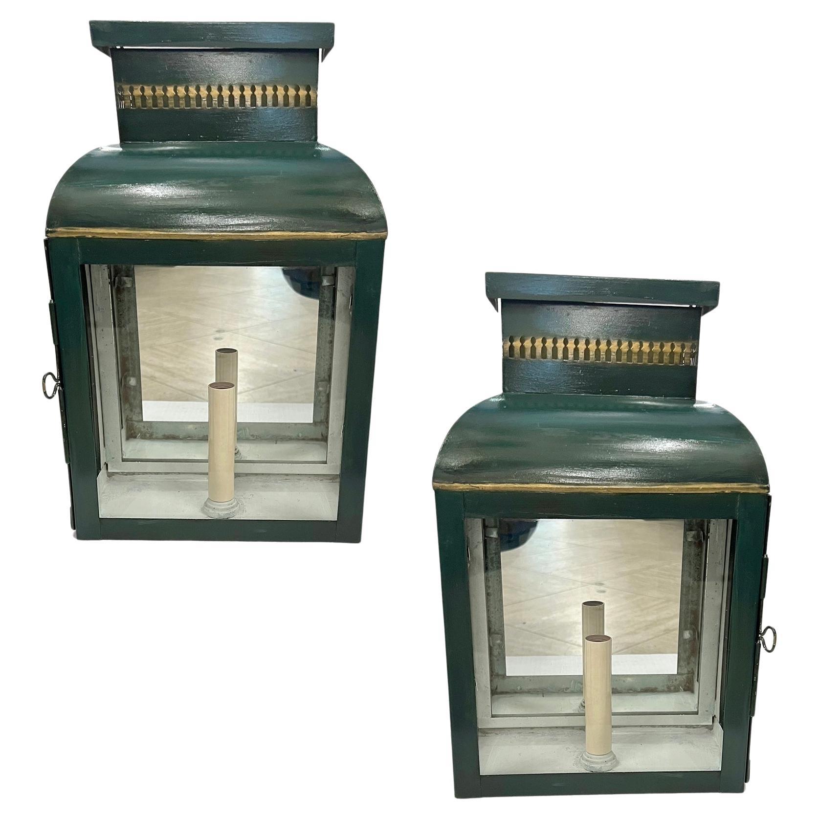 Pair of English Tole Lanterns For Sale