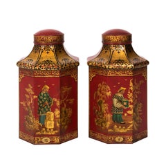 Pair of English Tole Tea Canisters