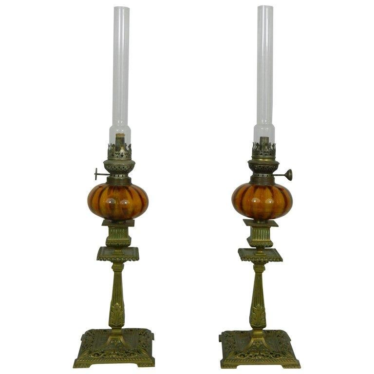 Pair of English Townshend & Co. Gas Table Lamps, circa 1880