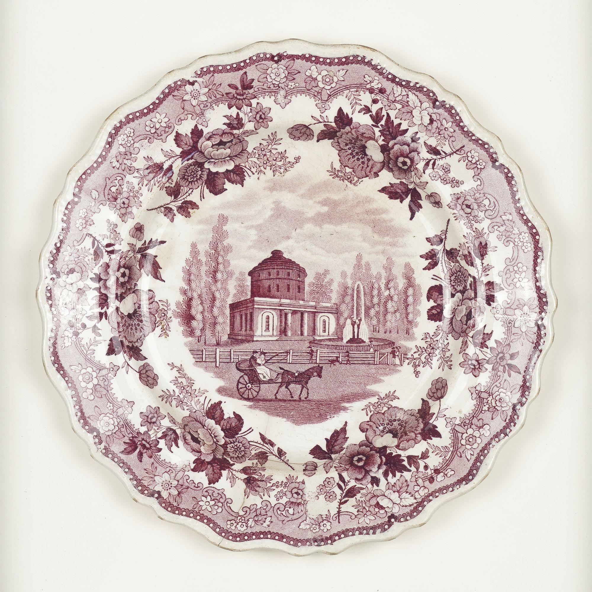 British Pair of English transfer tea plates with two views of Philadelphia, c. 1835 For Sale