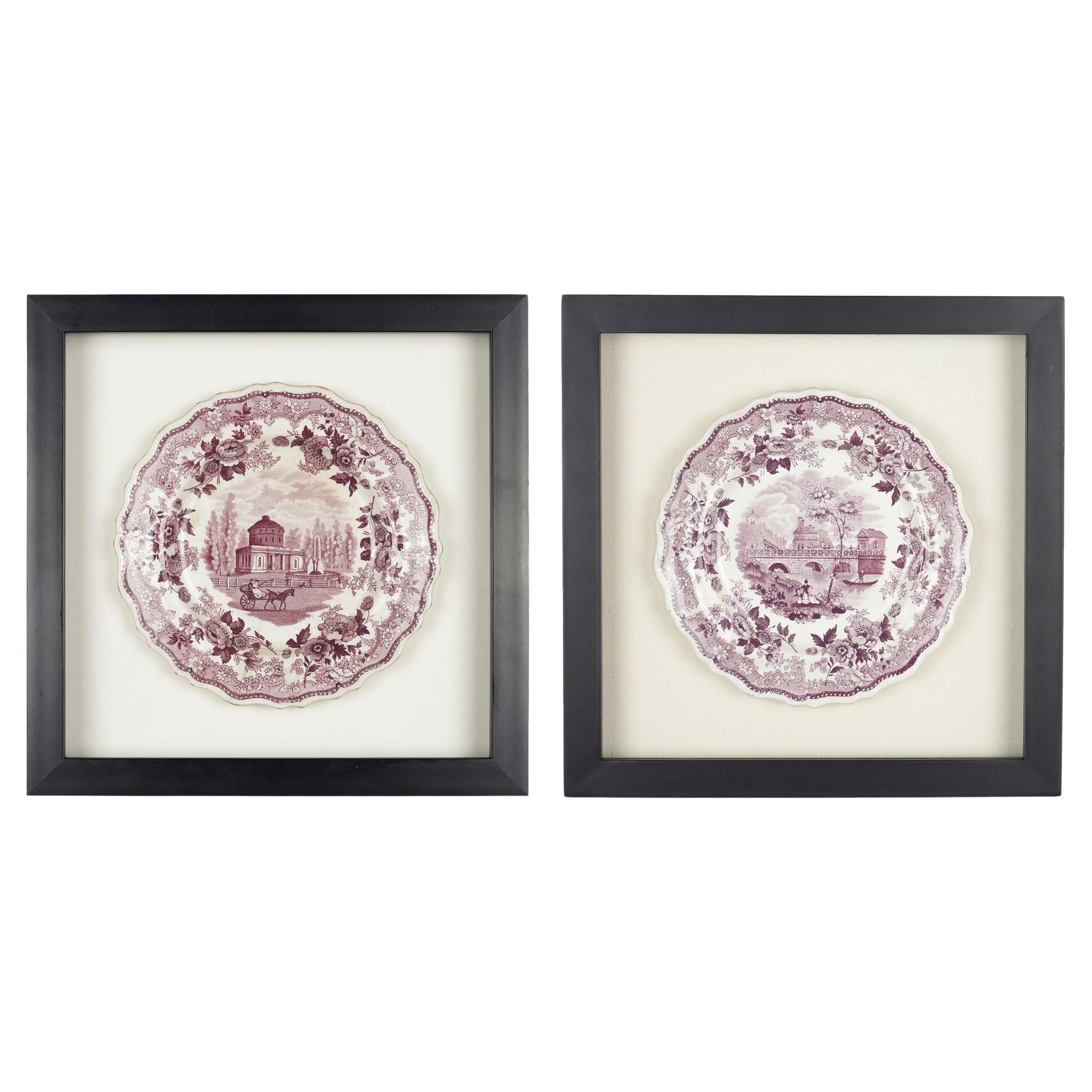 Pair of English transfer tea plates with two views of Philadelphia, c. 1835