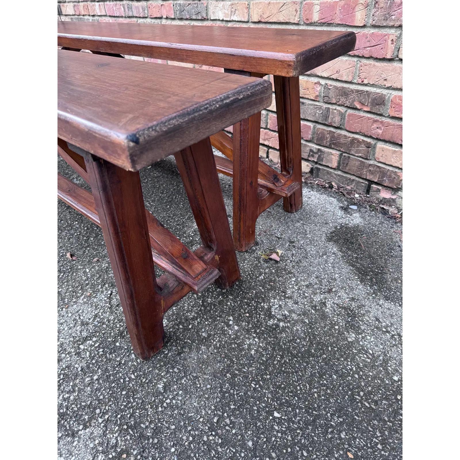 Pair of English Trestle Benches In Good Condition In Nashville, TN