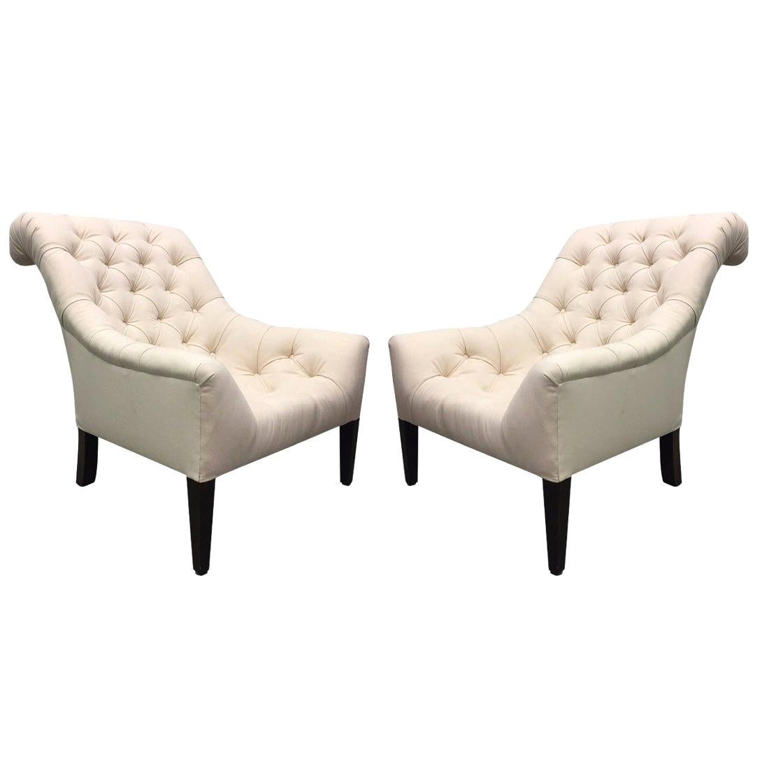 Pair of English Tufted Edwardian Style Lounge Chairs