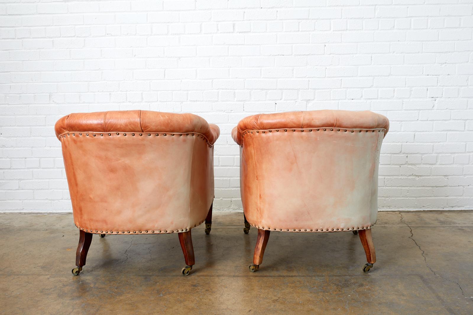 Pair of English Tufted Leather Chesterfield Club Chairs 11