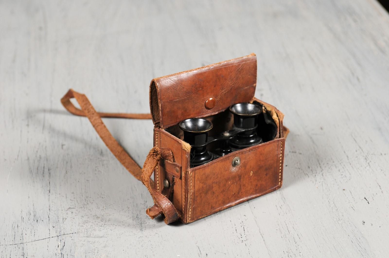 Pair of English Turn of the Century 1900s Binoculars with Original Leather Case 3