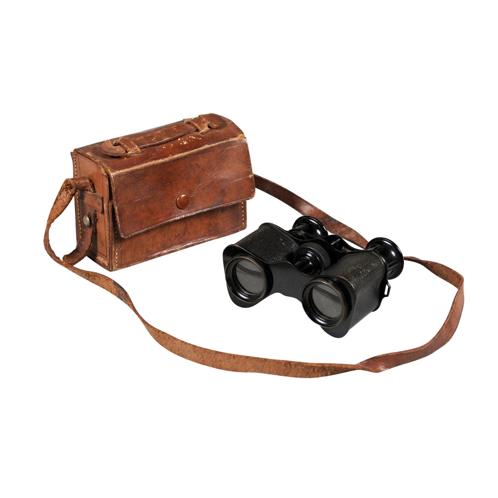 Pair of English Turn of the Century 1900s Binoculars with Original Leather Case