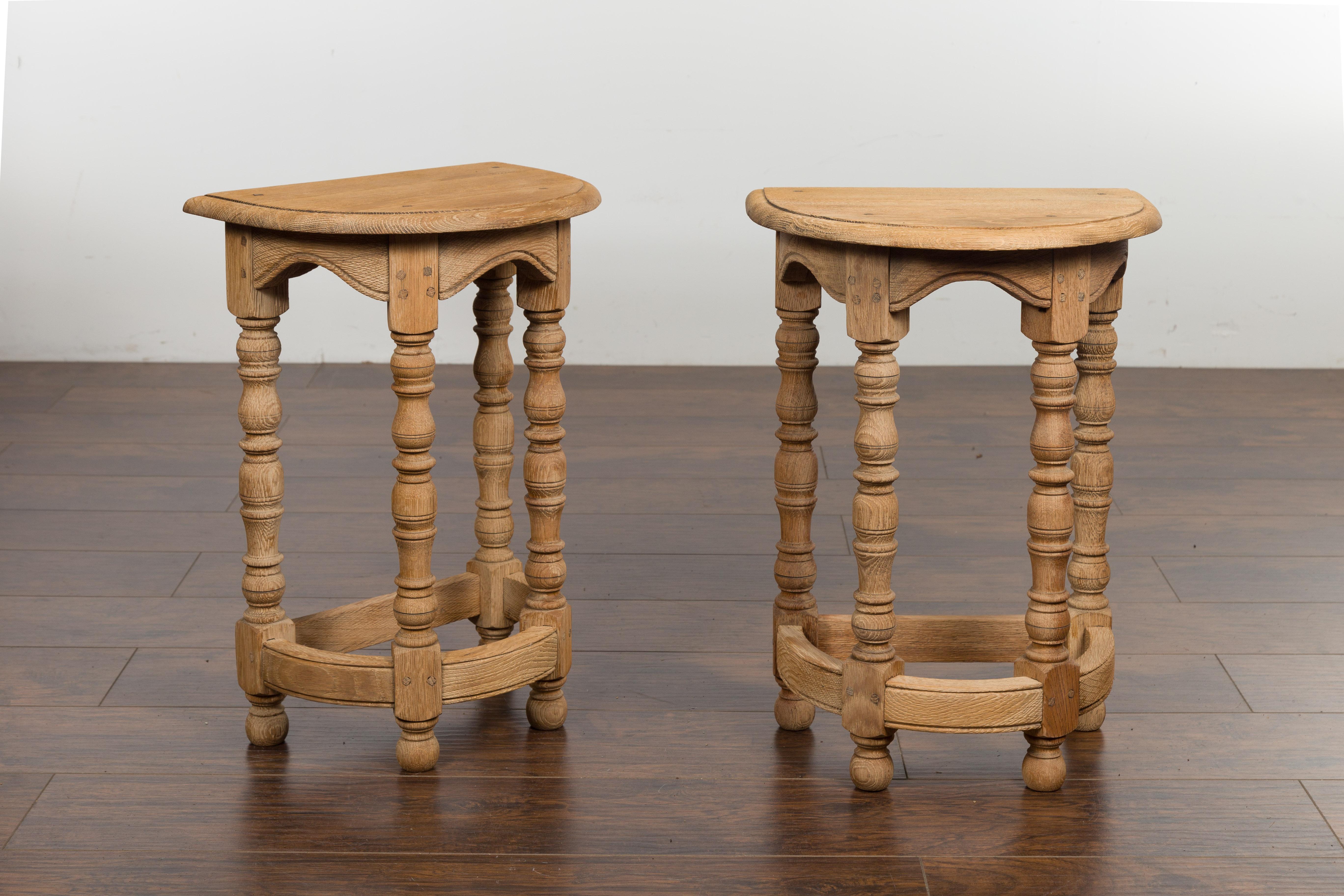 Pair of English Turn of the Century 1900s Bleached stools with Natural Patina 5