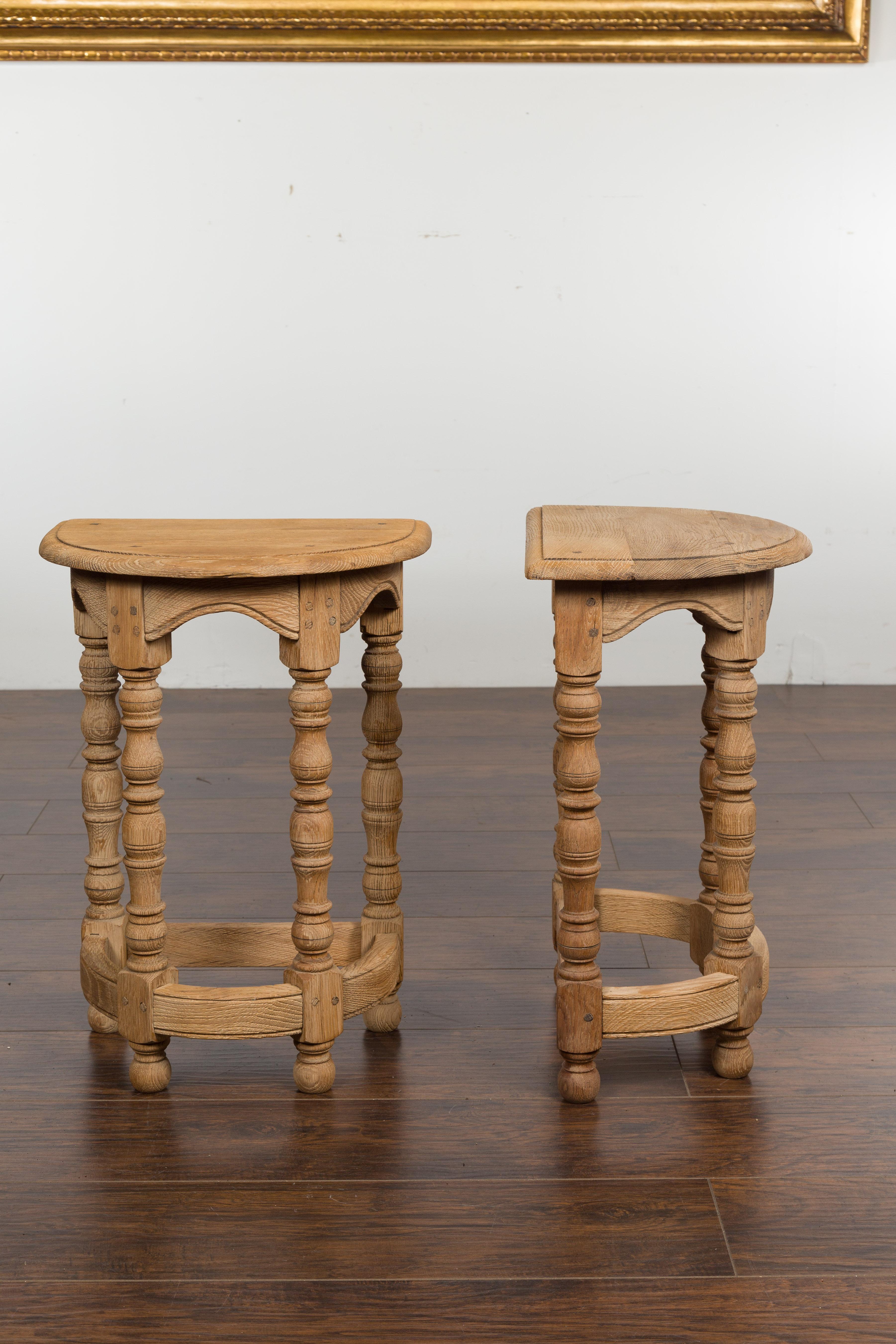 Pair of English Turn of the Century 1900s Bleached stools with Natural Patina 6