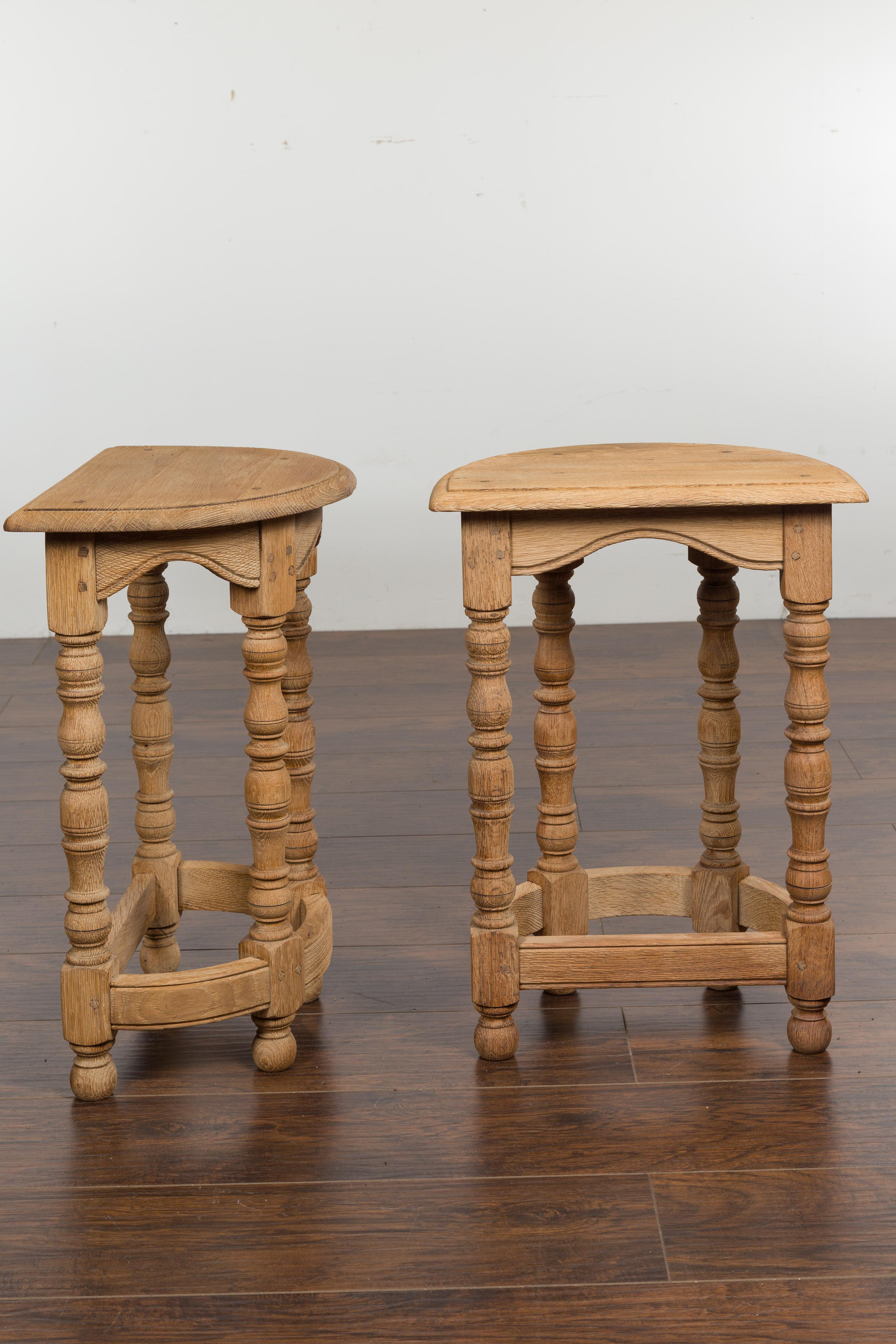Pair of English Turn of the Century 1900s Bleached stools with Natural Patina 7