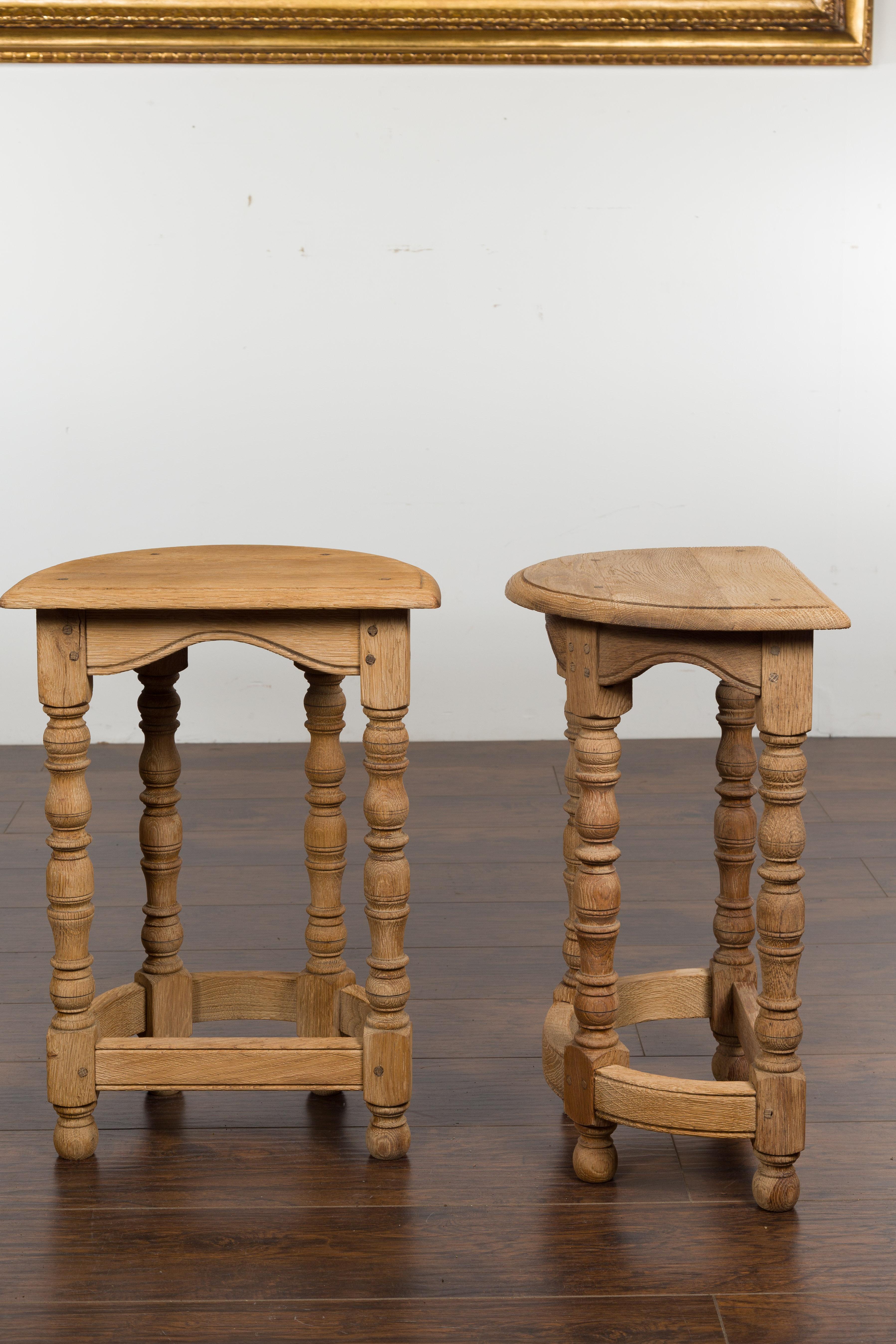 Pair of English Turn of the Century 1900s Bleached stools with Natural Patina 8