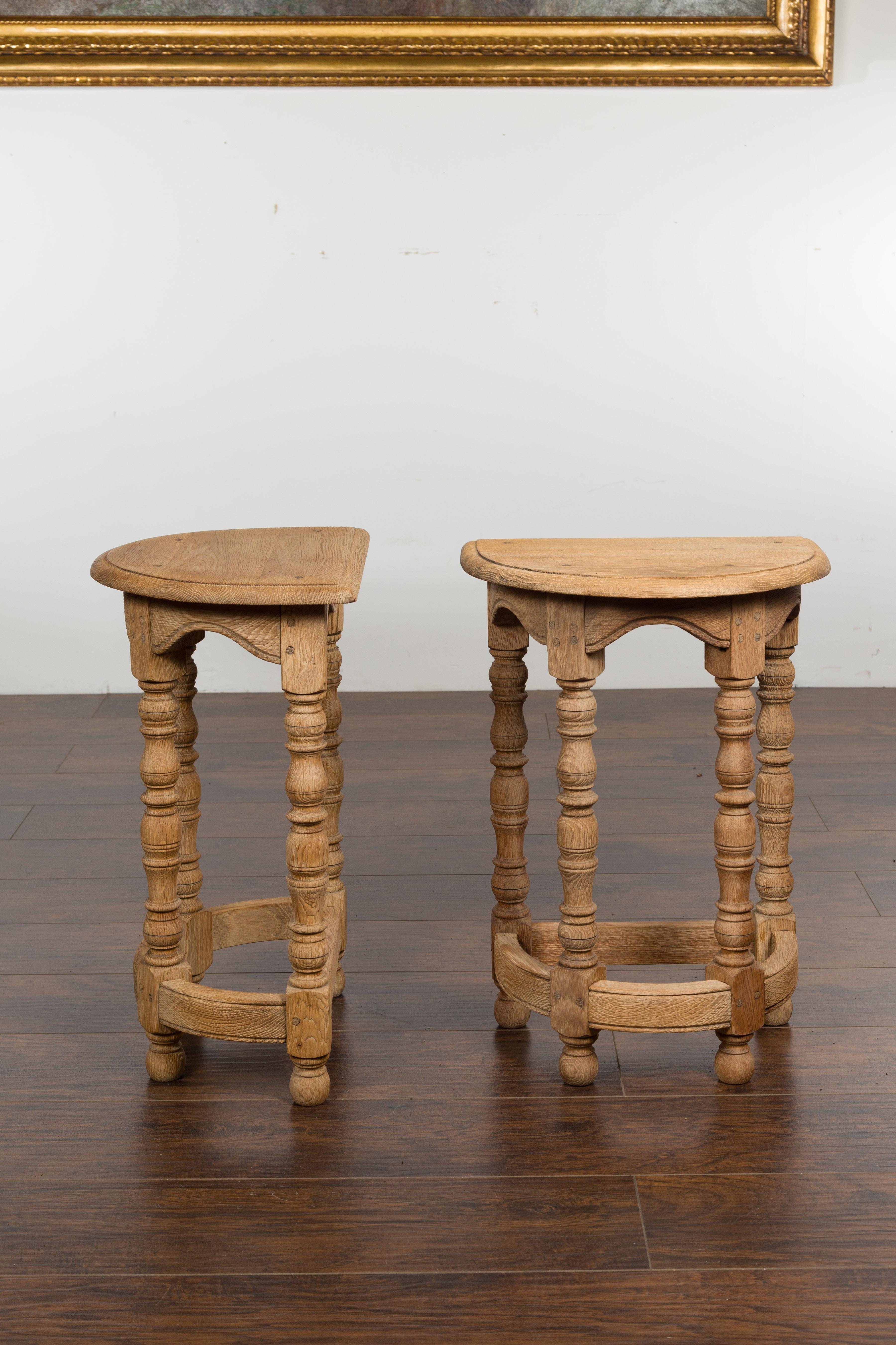 Pair of English Turn of the Century 1900s Bleached stools with Natural Patina 9