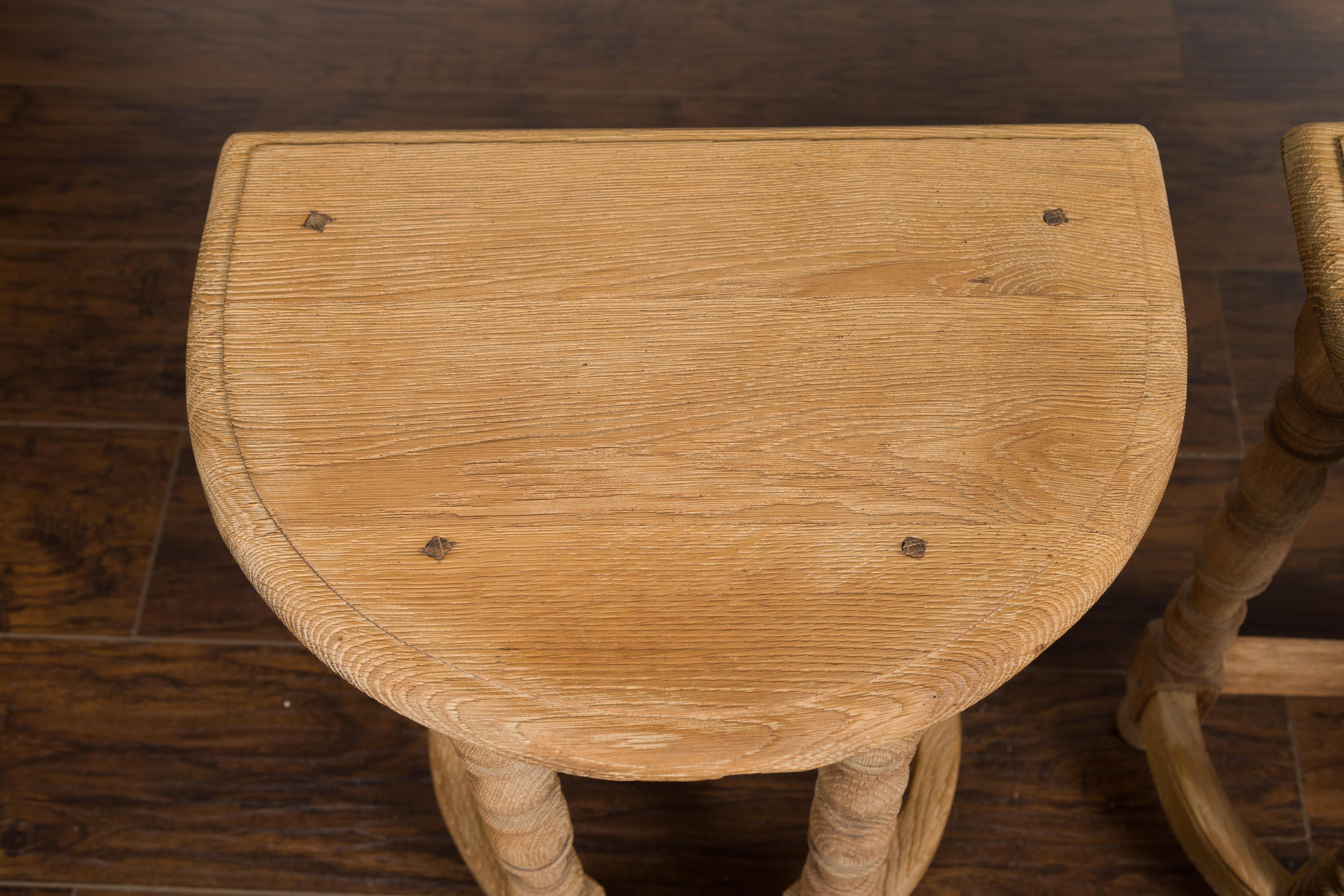 Pair of English Turn of the Century 1900s Bleached stools with Natural Patina 3