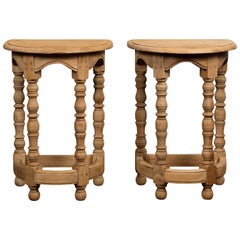 Pair of English Turn of the Century 1900s Bleached stools with Natural Patina