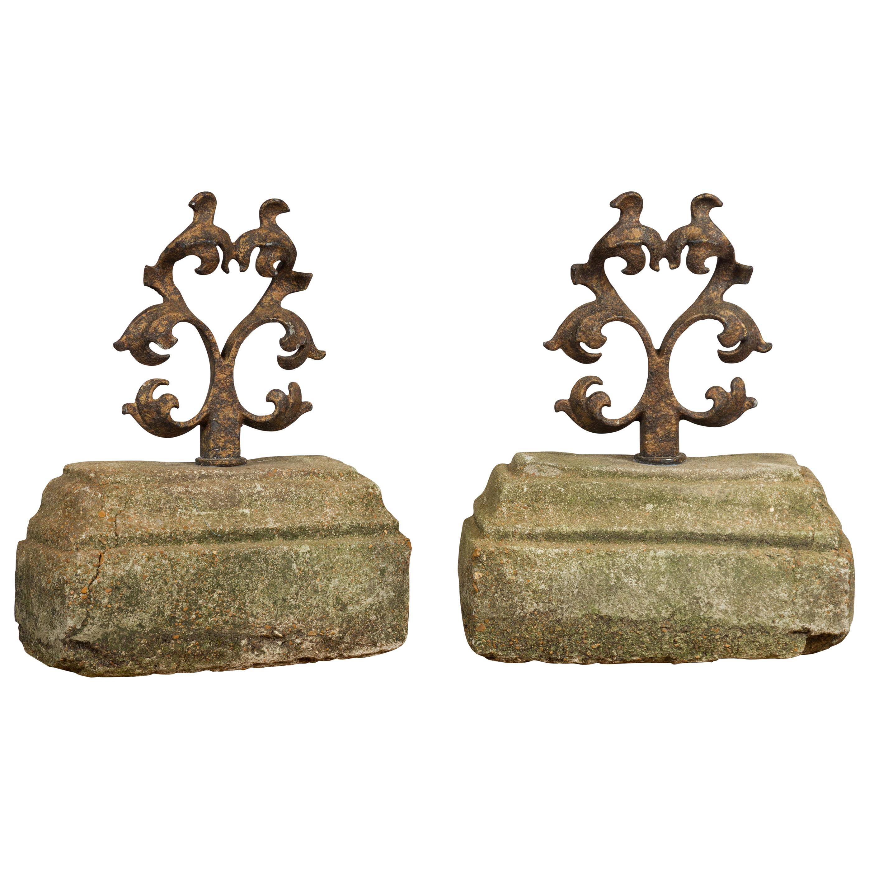Pair of English Turn of the Century Iron and Stone Door Stops/Boot Scrappers