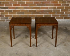 Pair of English Turn of the Century Mahogany Side Tables with Carved Aprons