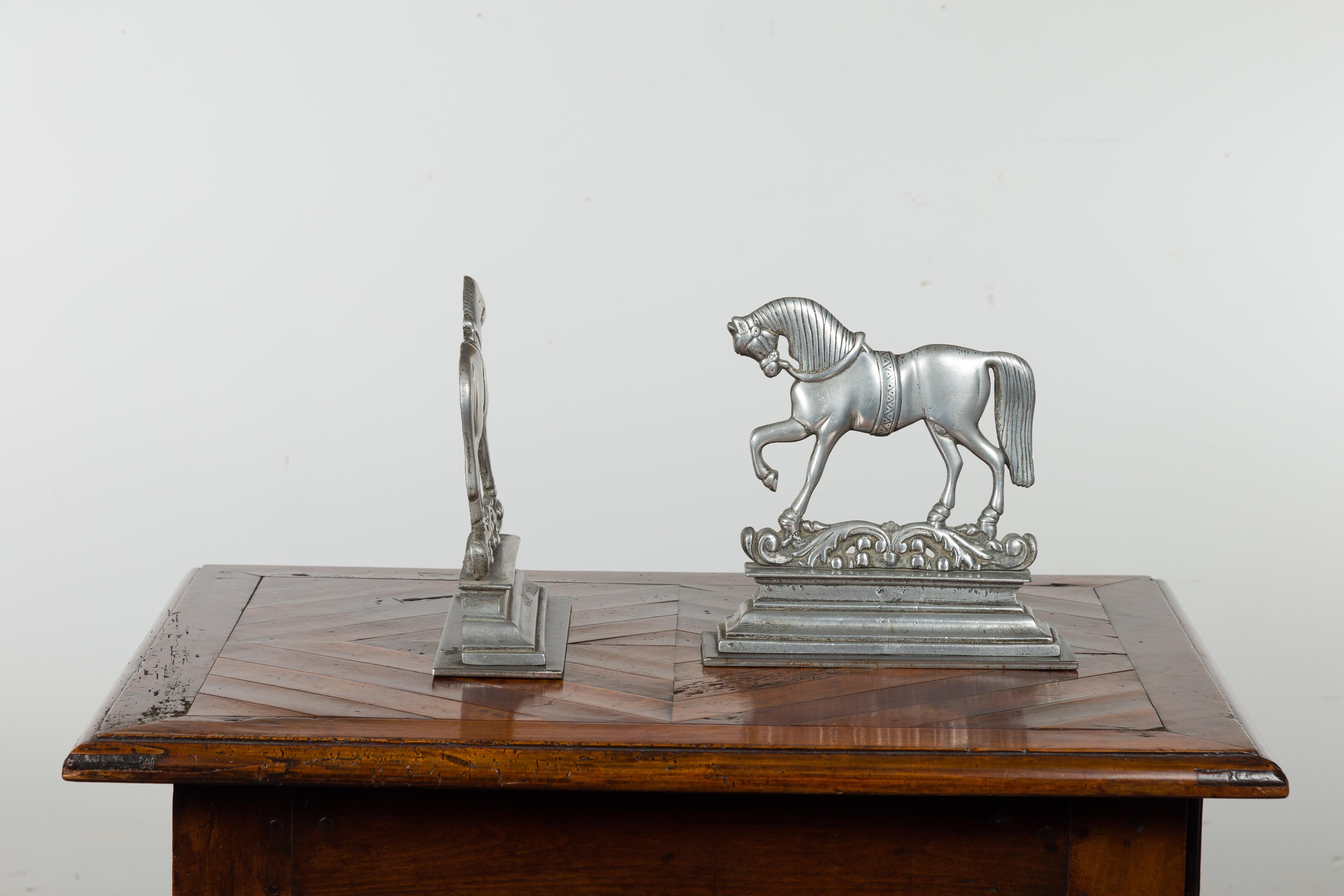 Pair of English Turn of the Century Metal Bookends Depicting Prancing Horses For Sale 10