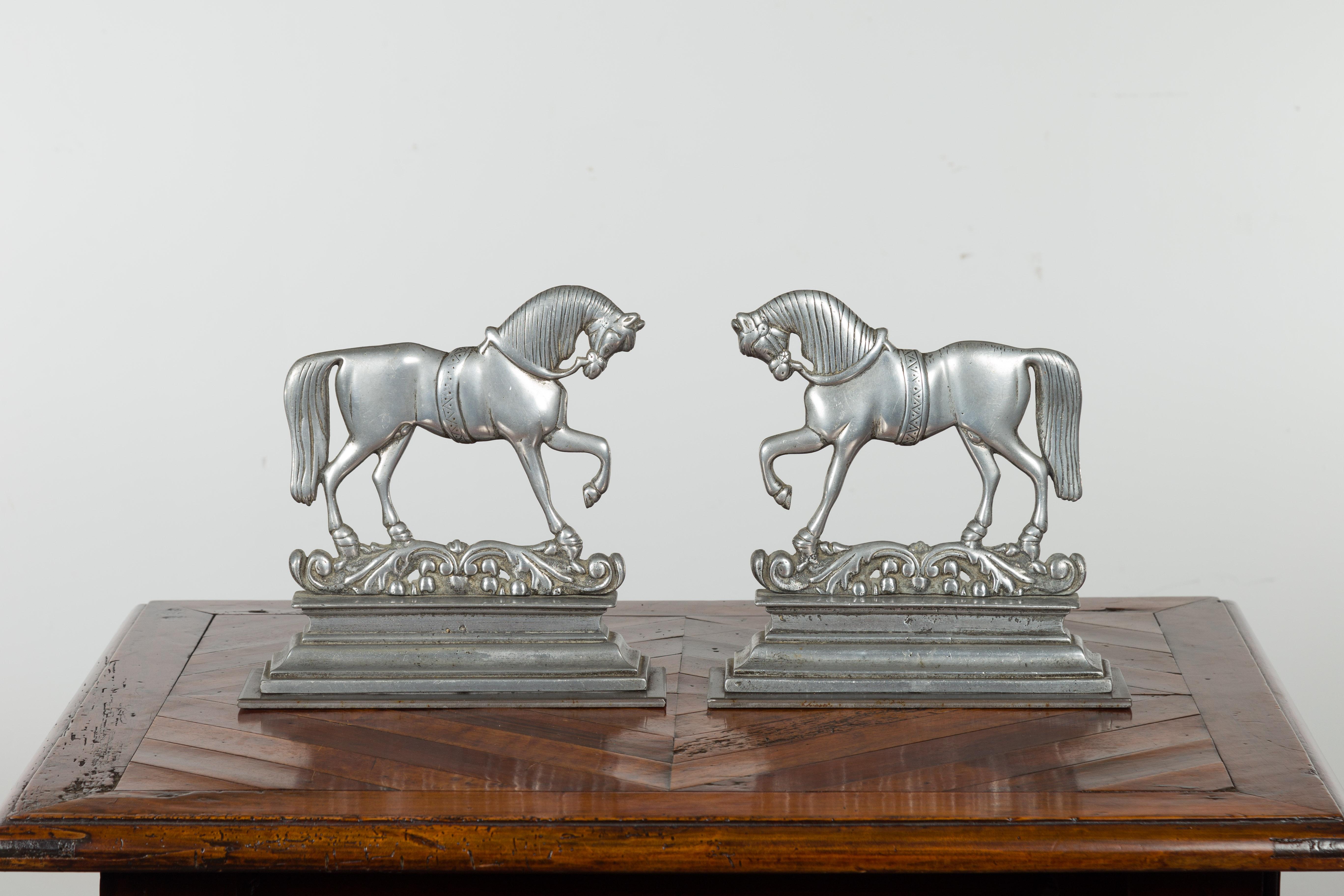 Pair of English Turn of the Century Metal Bookends Depicting Prancing Horses For Sale 14